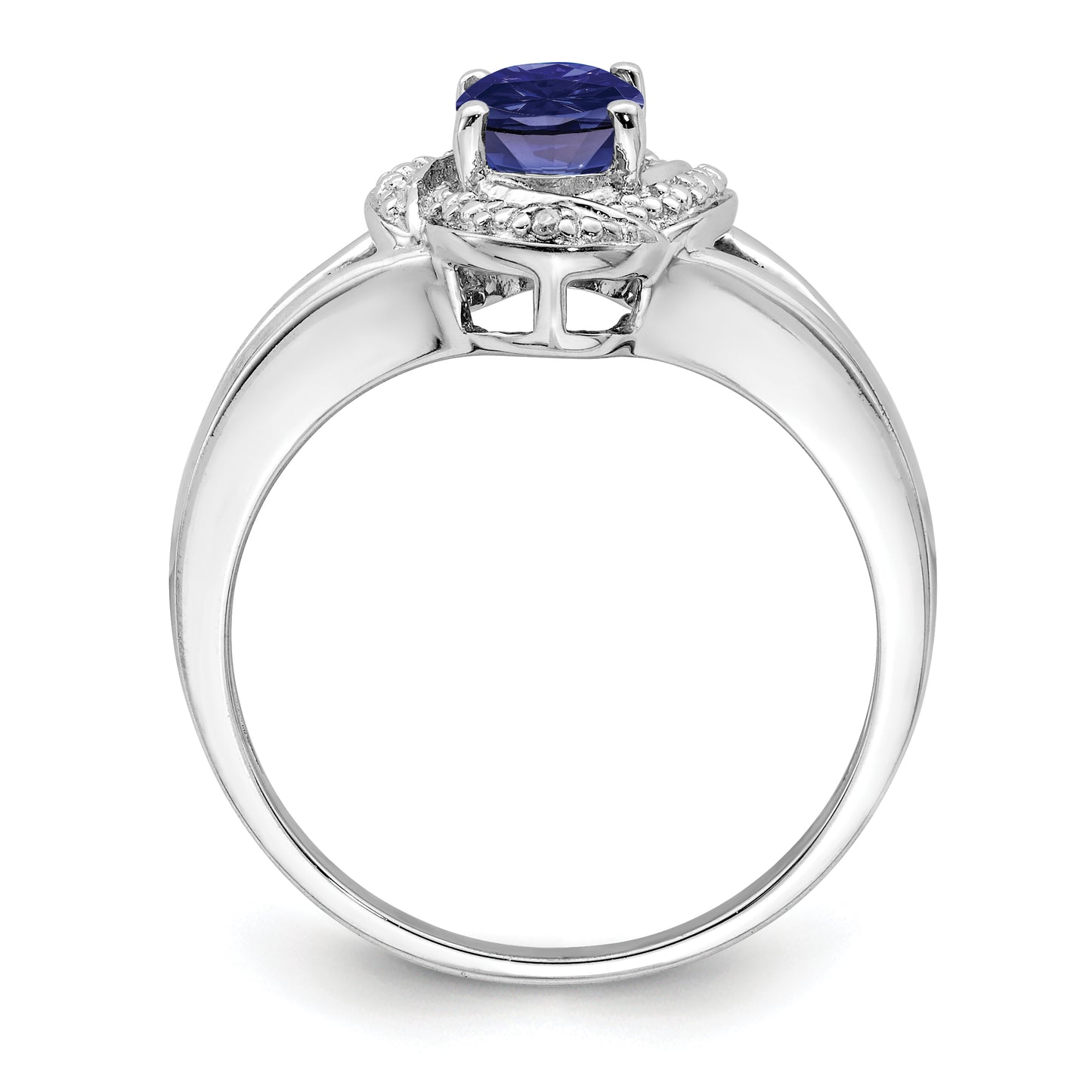 Sterling Silver Rhodium-Plated Diam. & Created Sapphire Ring