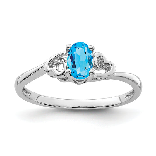 Sterling Silver Rhodium-Plated Light Swiss Blue Topaz Ring