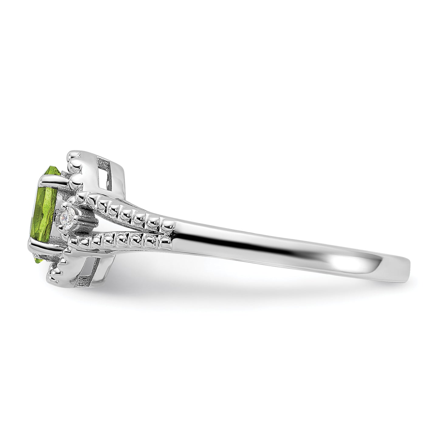 Sterling Silver Rhodium-Plated Peridot & Diam. Ring