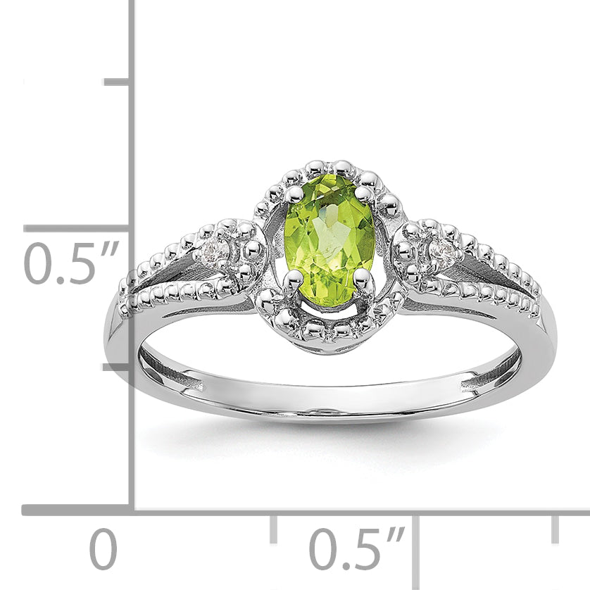 Sterling Silver Rhodium-Plated Peridot & Diam. Ring