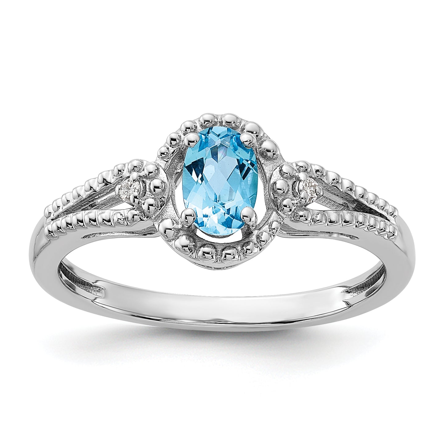 Sterling Silver Rhodium-Plated Light Swiss Blue Topaz & Diam. Ring