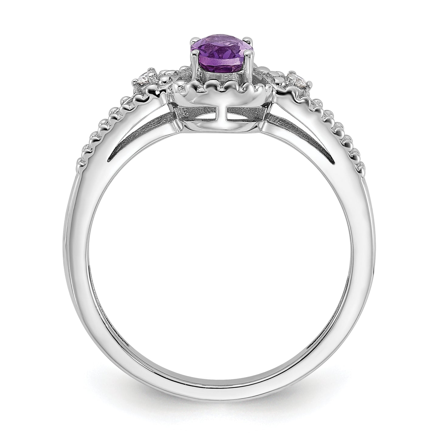 Sterling Silver Rhodium-Plated Amethyst & Diam. Ring