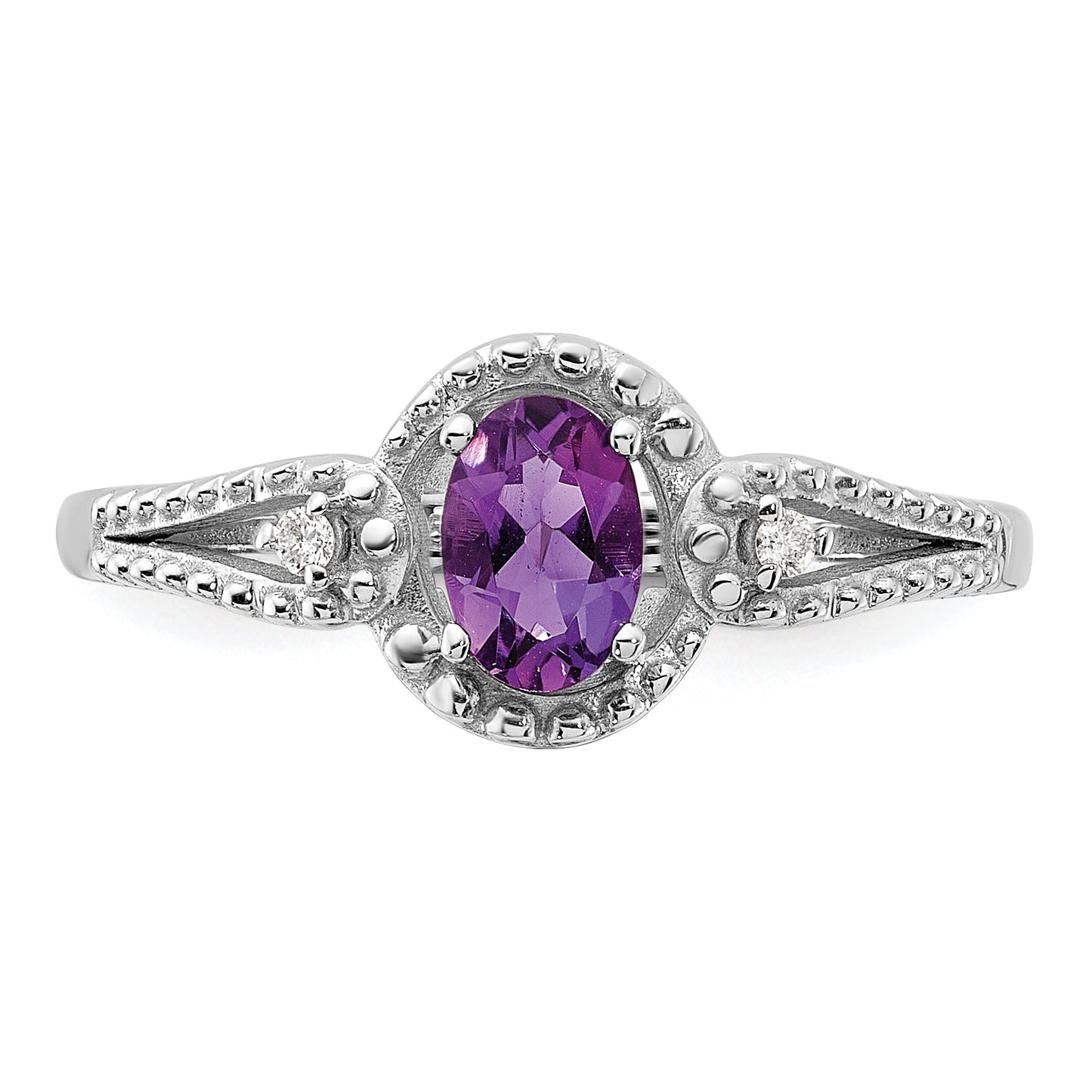 Sterling Silver Rhodium-Plated Amethyst & Diam. Ring