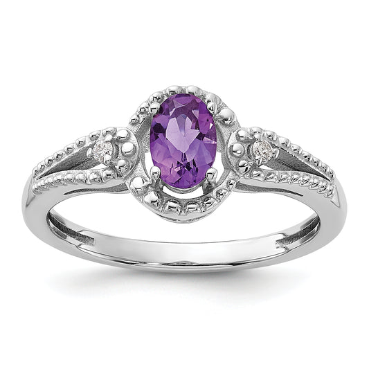 Sterling Silver Rhodium-Plated Amethyst & Diam. Ring