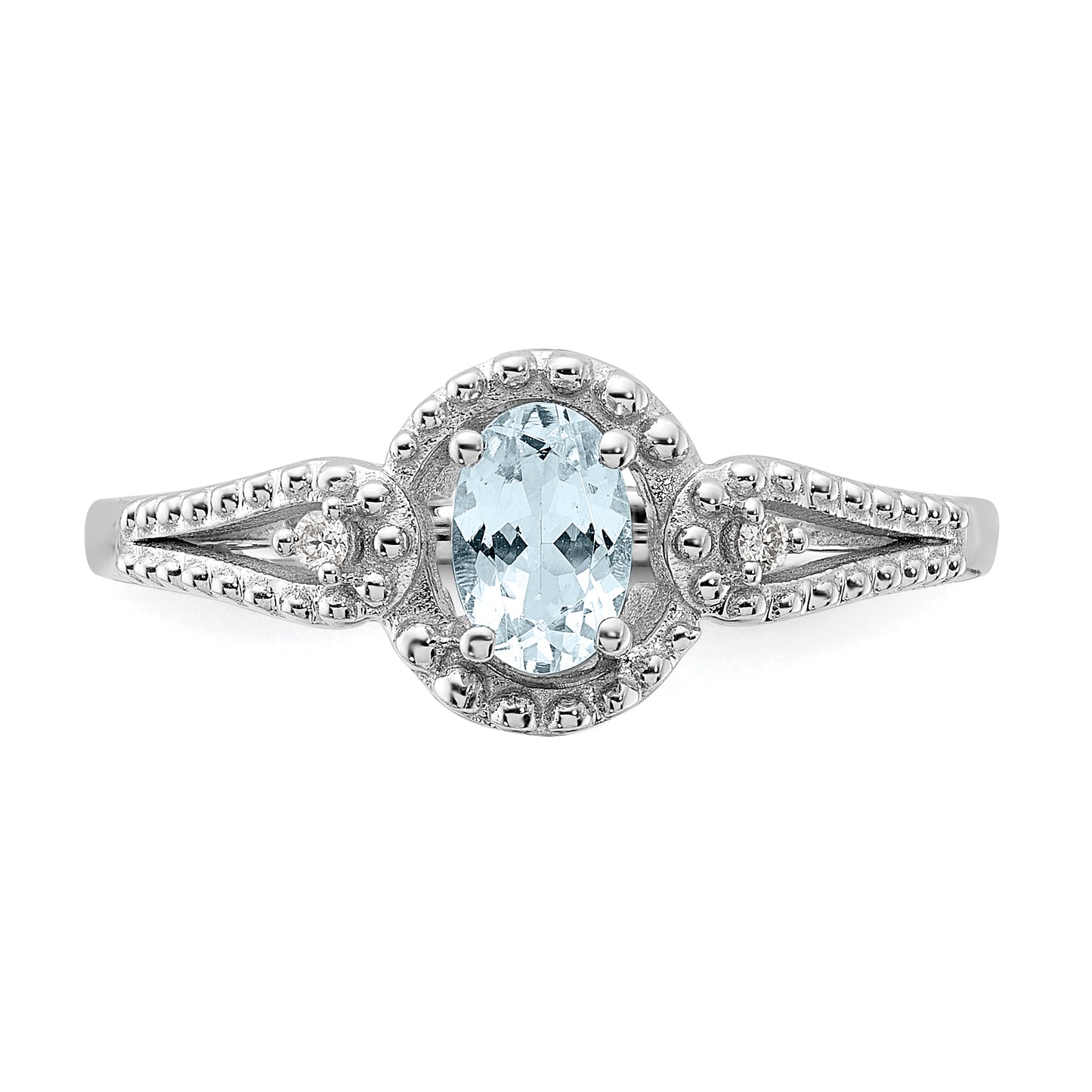 Sterling Silver Rhodium-Plated Aquamarine & Diam. Ring