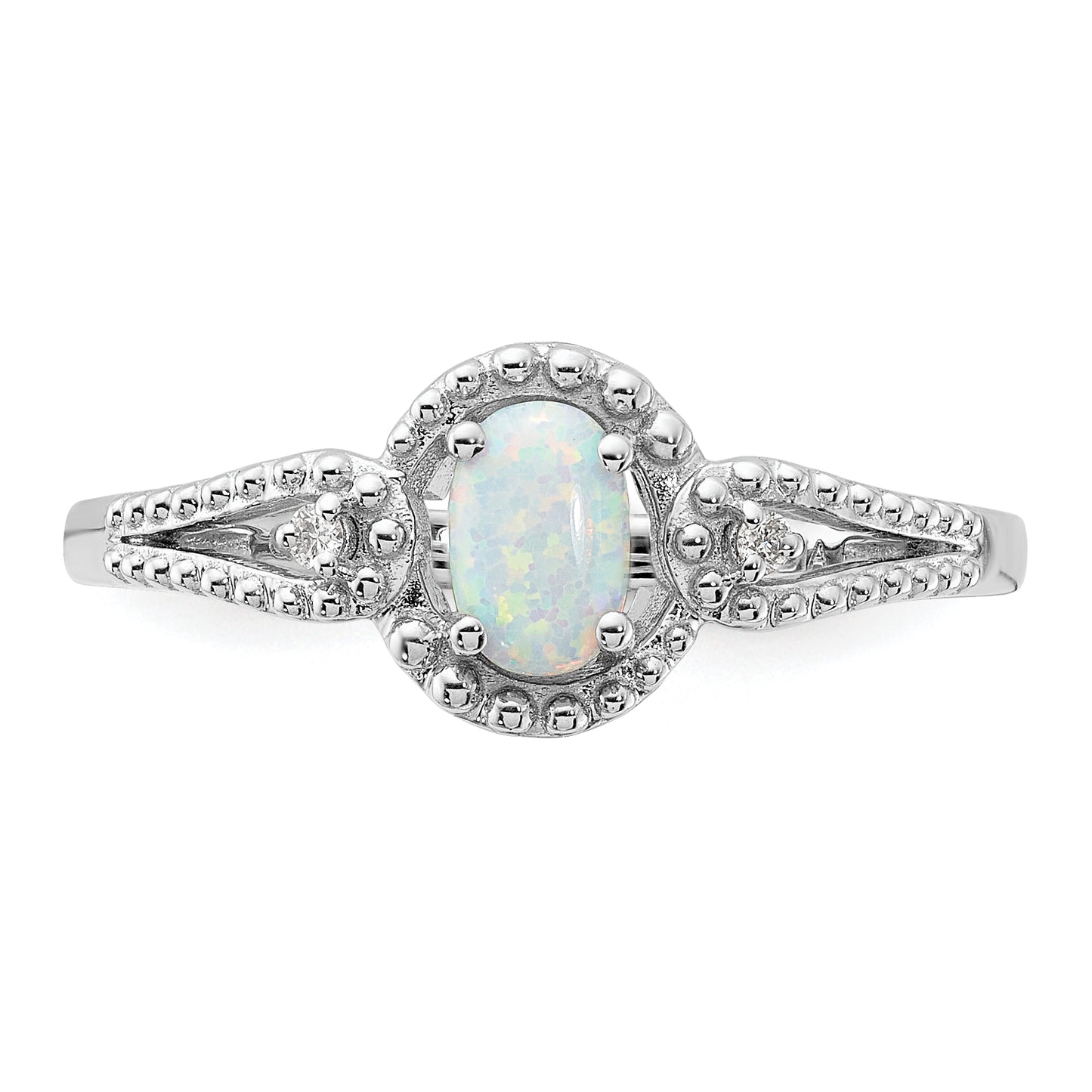 Sterling Silver Rhodium-Plated Created Opal & Diam. Ring