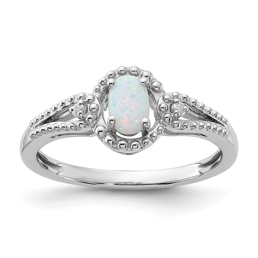 Sterling Silver Rhodium-Plated Created Opal & Diam. Ring