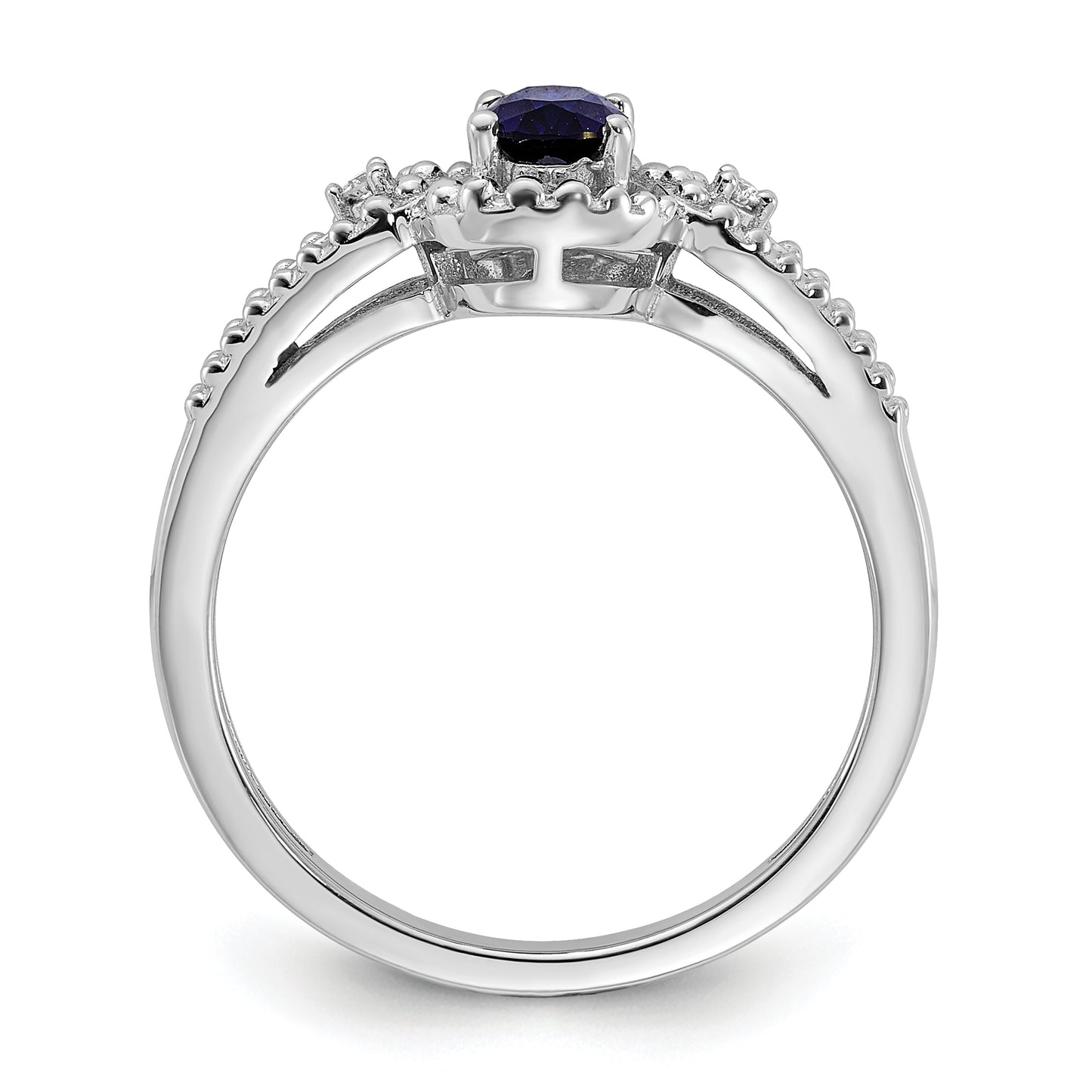 Sterling Silver Rhodium-Plated Created Sapphire & Diam. Ring