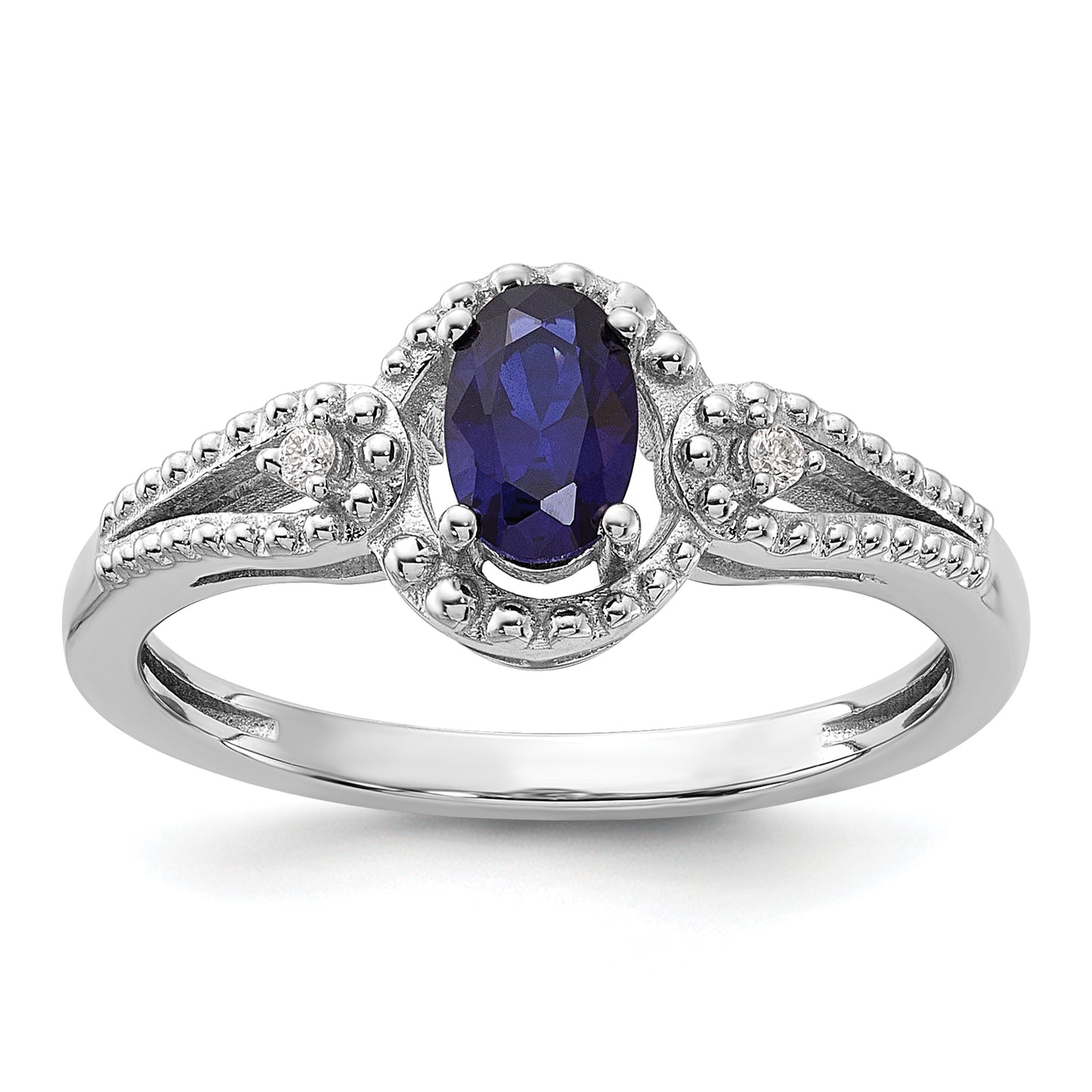 Sterling Silver Rhodium-Plated Created Sapphire & Diam. Ring