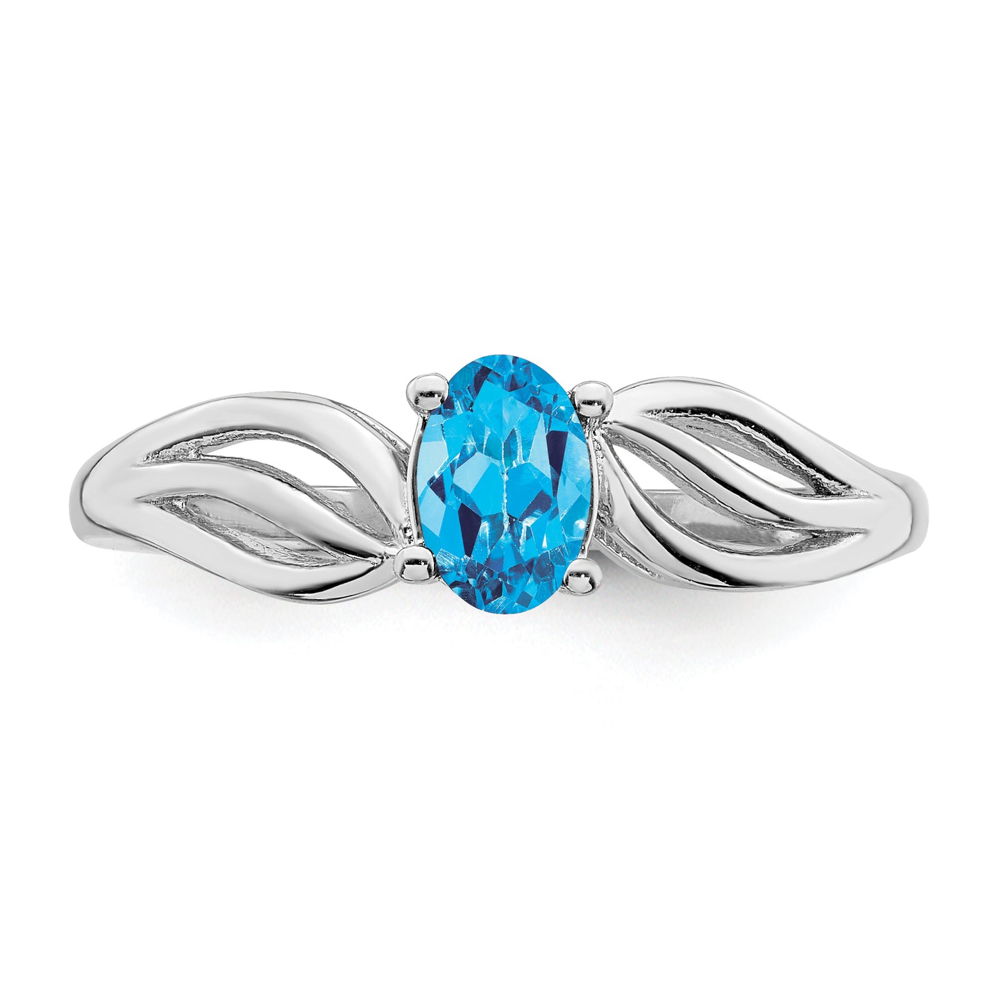 Sterling Silver Rhodium-Plated Light Swiss Blue Topaz Ring