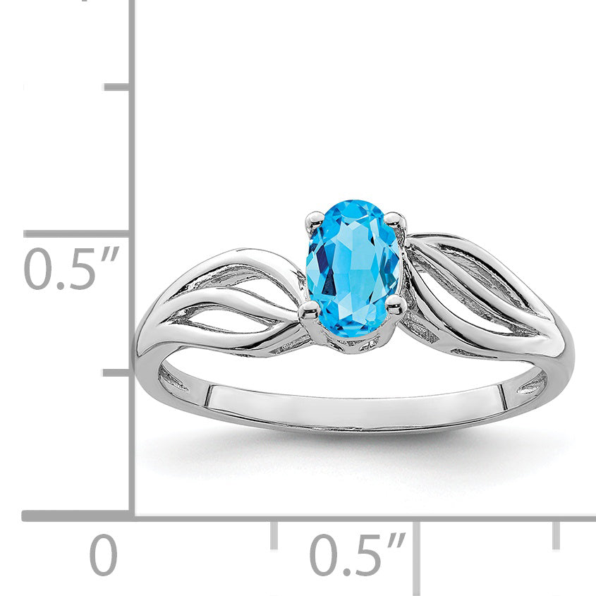 Sterling Silver Rhodium-Plated Light Swiss Blue Topaz Ring