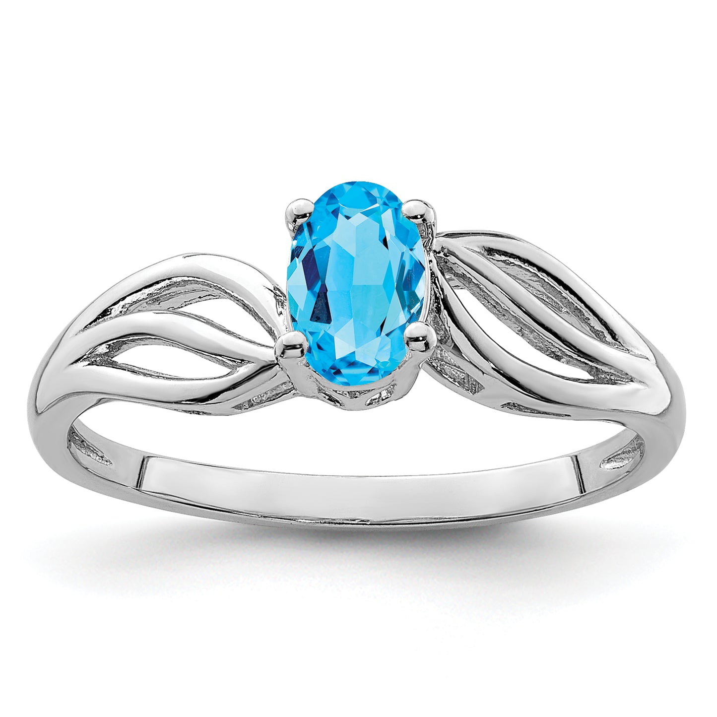 Sterling Silver Rhodium-Plated Light Swiss Blue Topaz Ring