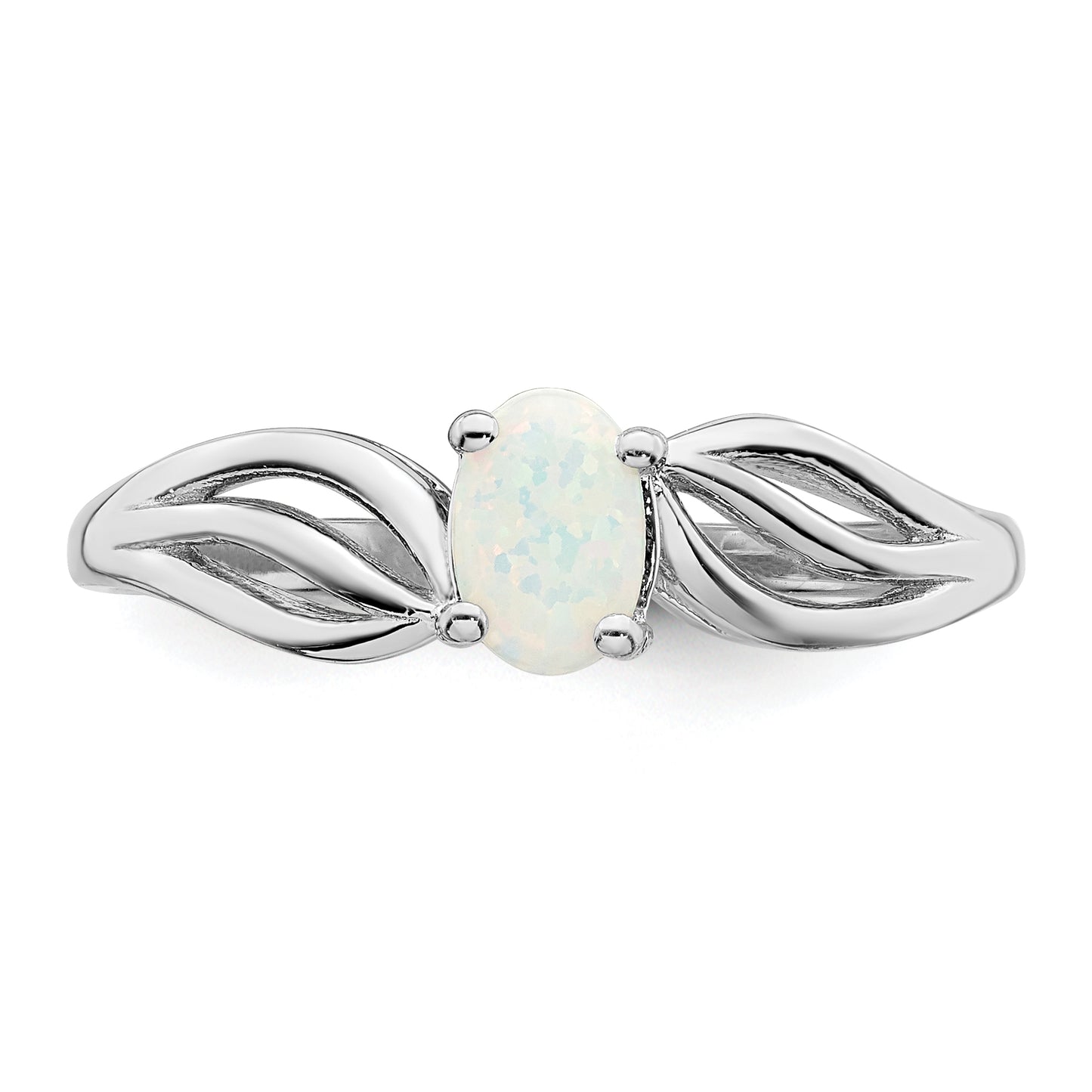 Sterling Silver Rhodium-Plated Created Opal Ring