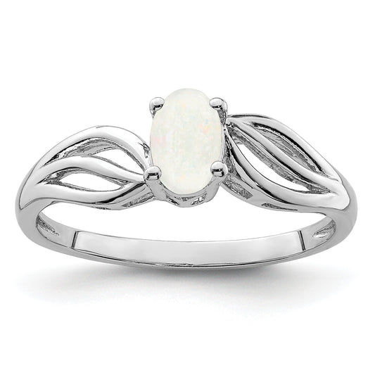 Sterling Silver Rhodium-Plated Created Opal Ring