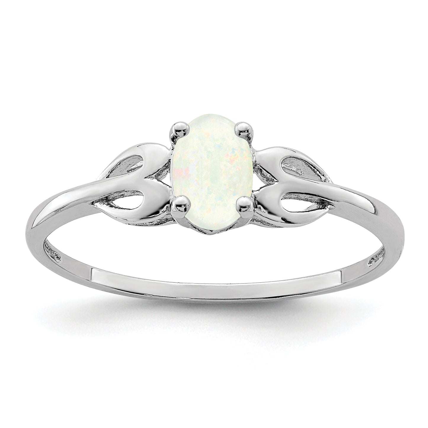 Sterling Silver Rhodium-Plated Created Opal Ring