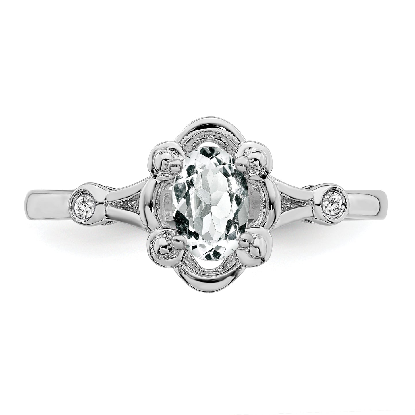 Sterling Silver Rhodium-Plated White Topaz & Diam. Ring