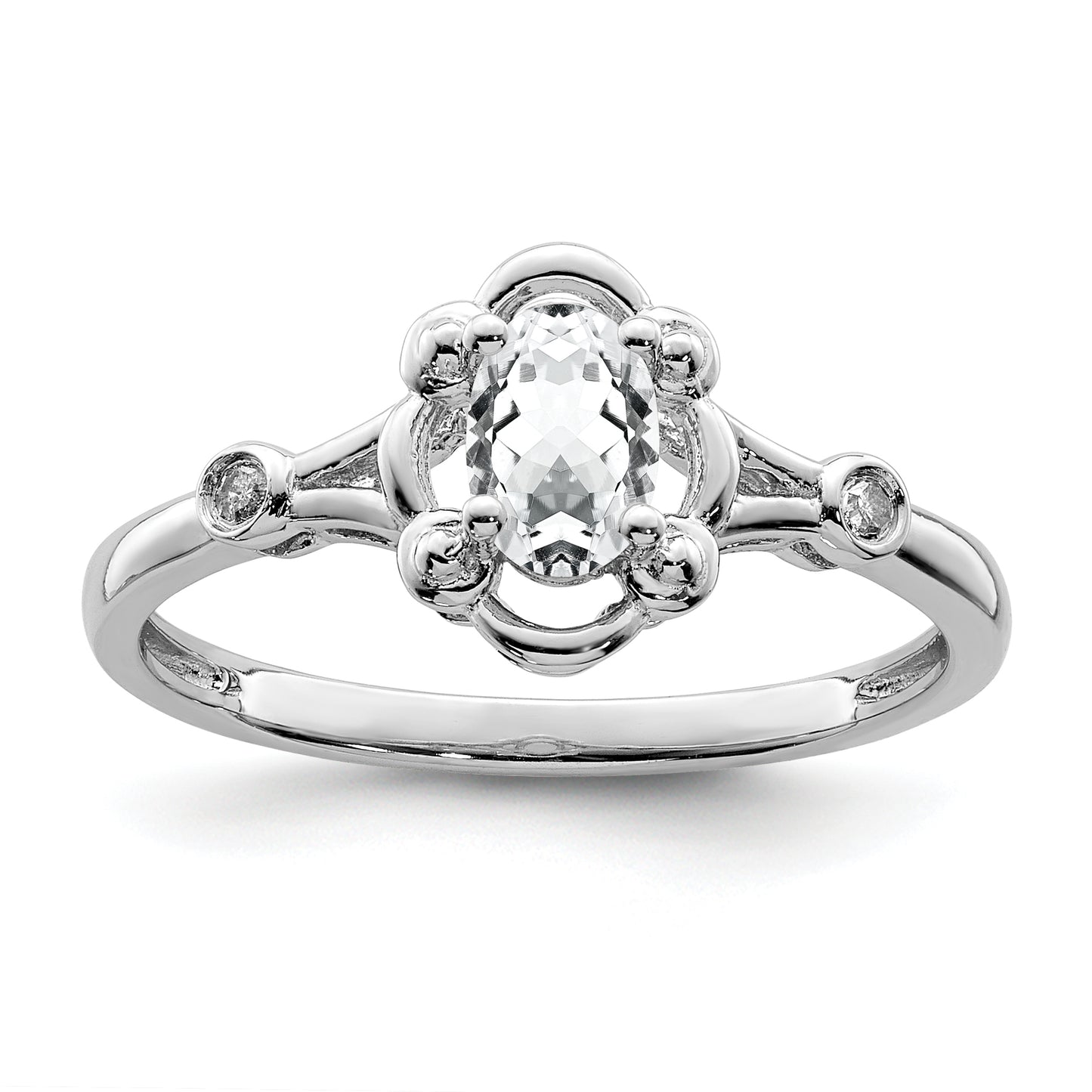 Sterling Silver Rhodium-Plated White Topaz & Diam. Ring