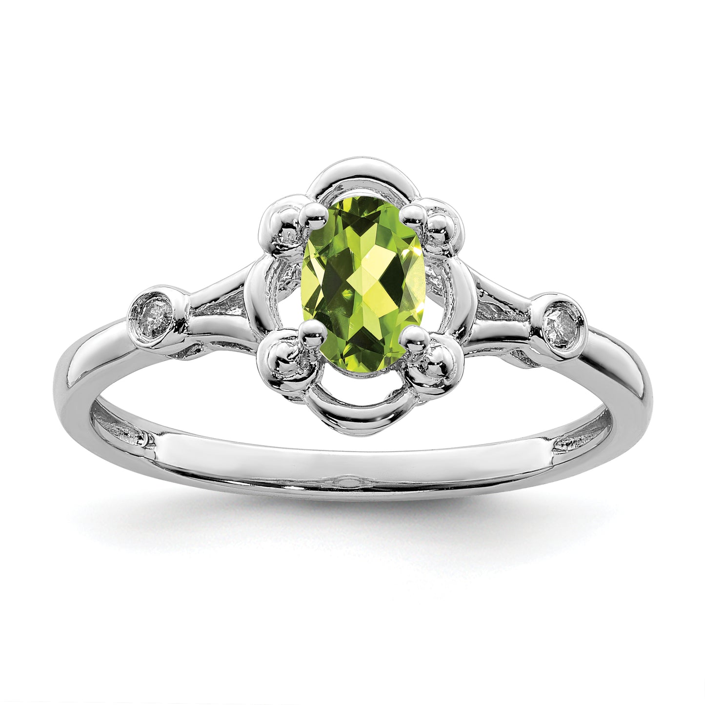 Sterling Silver Rhodium-Plated Peridot & Diam. Ring