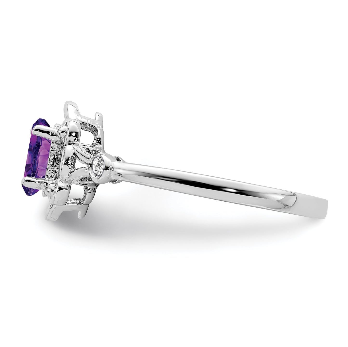 Sterling Silver Rhodium-Plated Amethyst & Diam. Ring