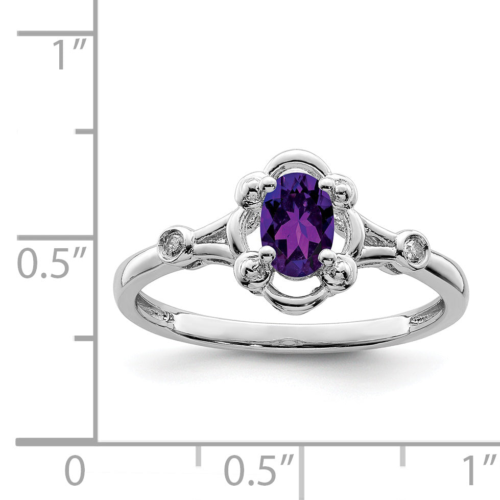 Sterling Silver Rhodium-Plated Amethyst & Diam. Ring