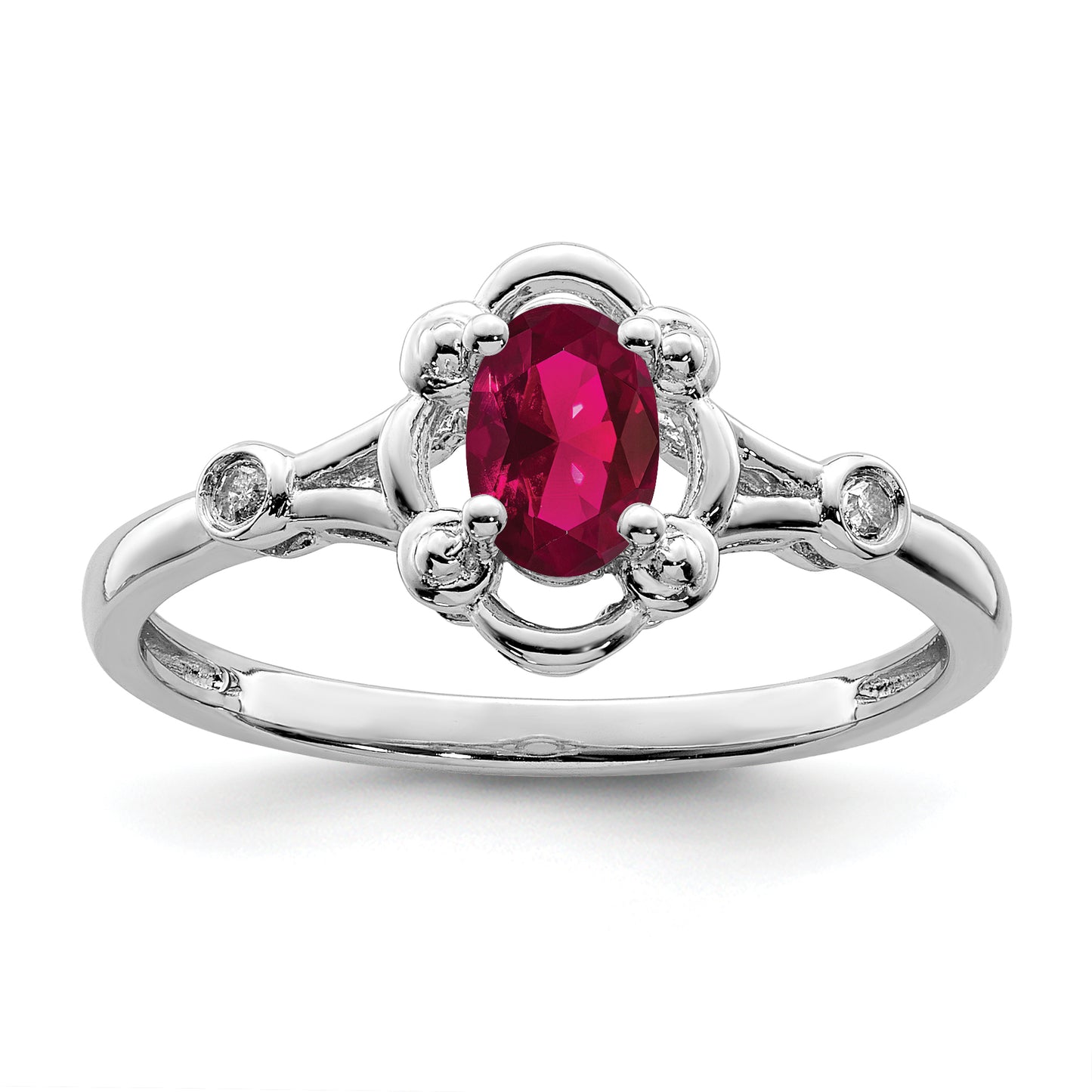 Sterling Silver Rhodium-Plated Created Ruby & Diam. Ring