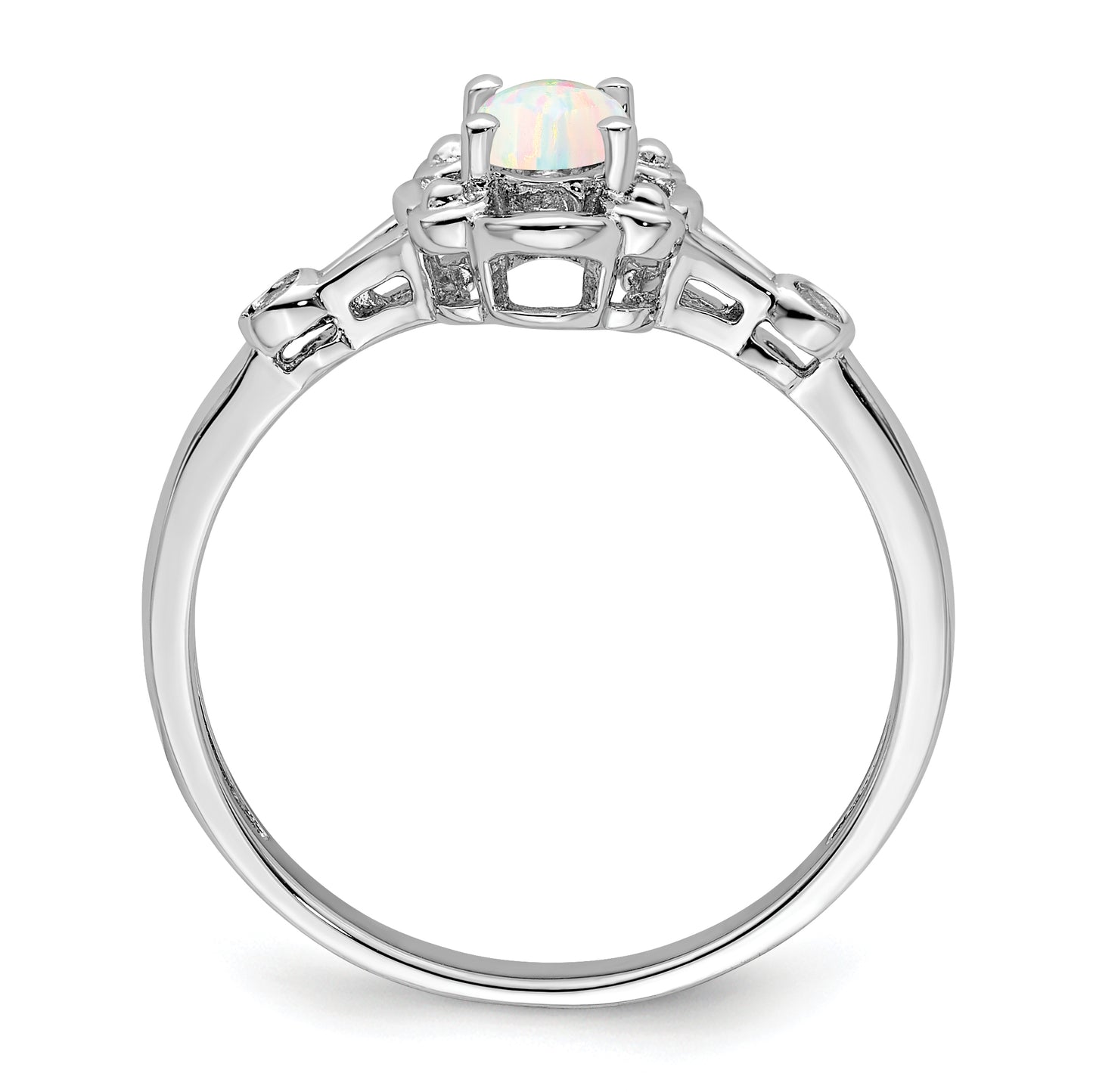 Sterling Silver Rhodium-Plated Created Opal & Diam. Ring