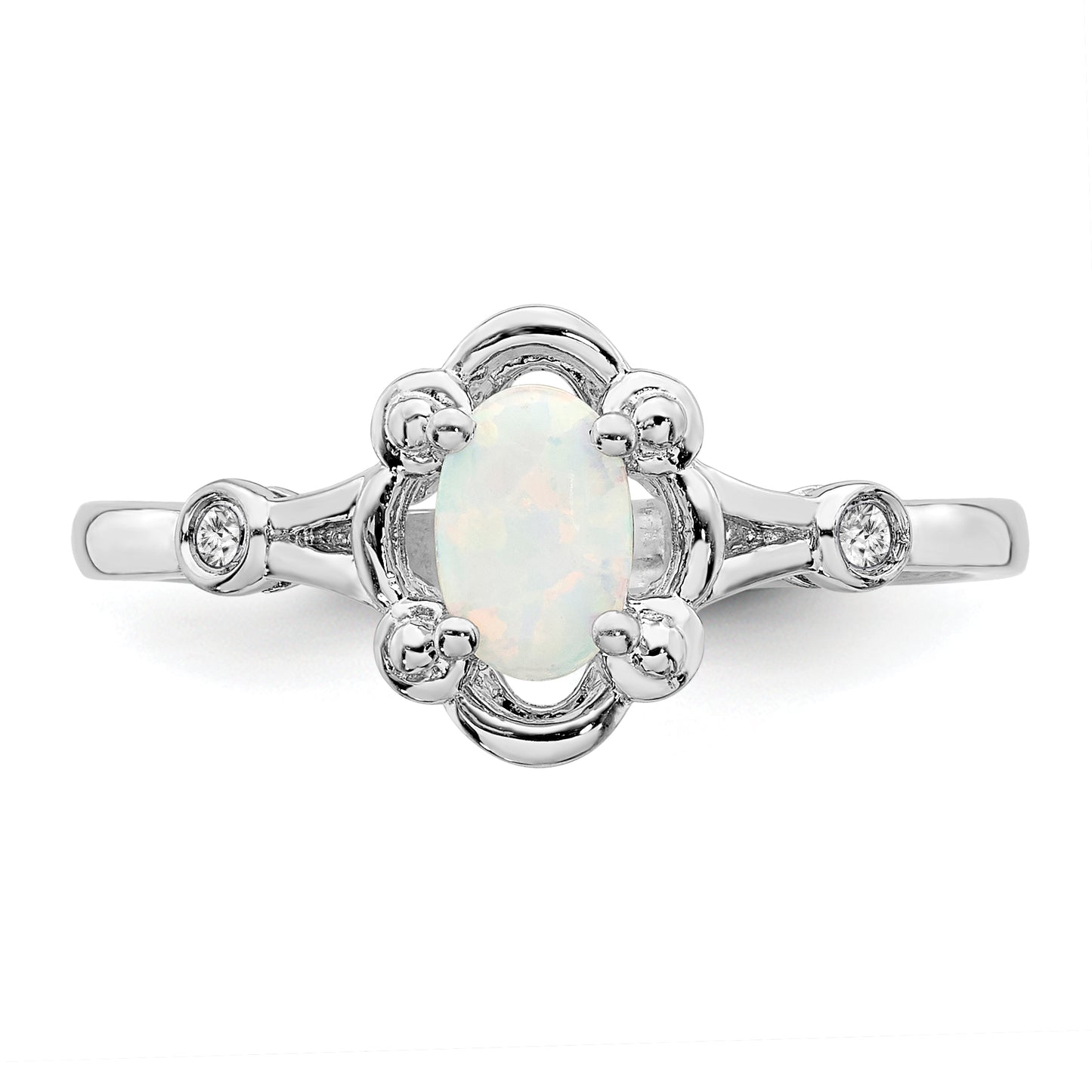 Sterling Silver Rhodium-Plated Created Opal & Diam. Ring