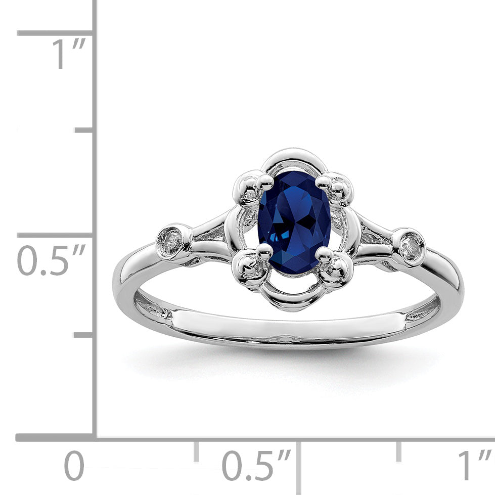 Sterling Silver Rhodium-Plated Created Sapphire & Diam. Ring