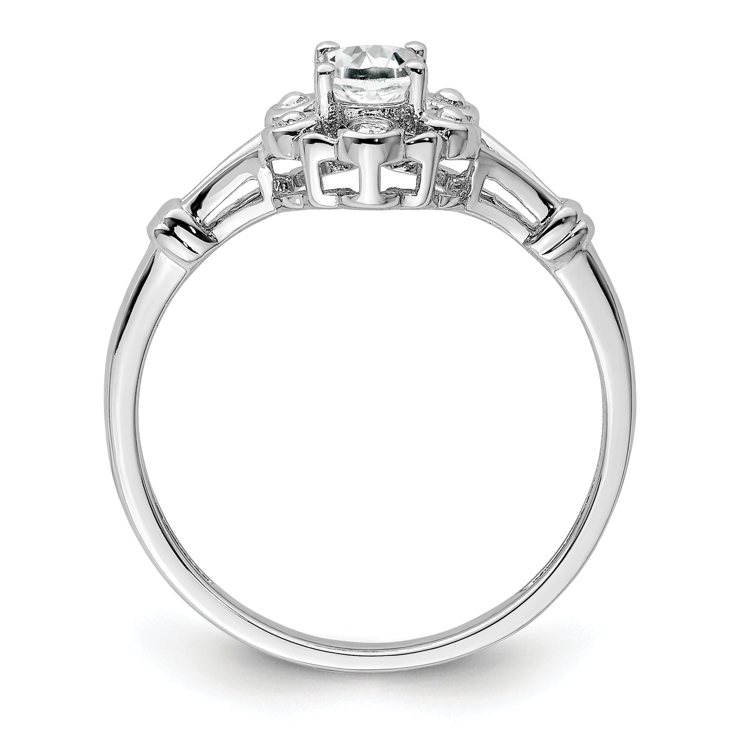 Sterling Silver Rhodium-Plated White Topaz & Diam. Ring