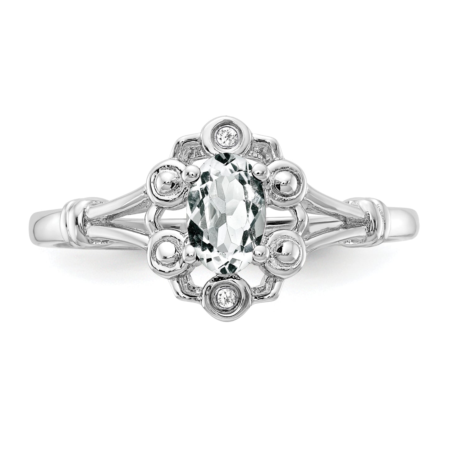 Sterling Silver Rhodium-Plated White Topaz & Diam. Ring