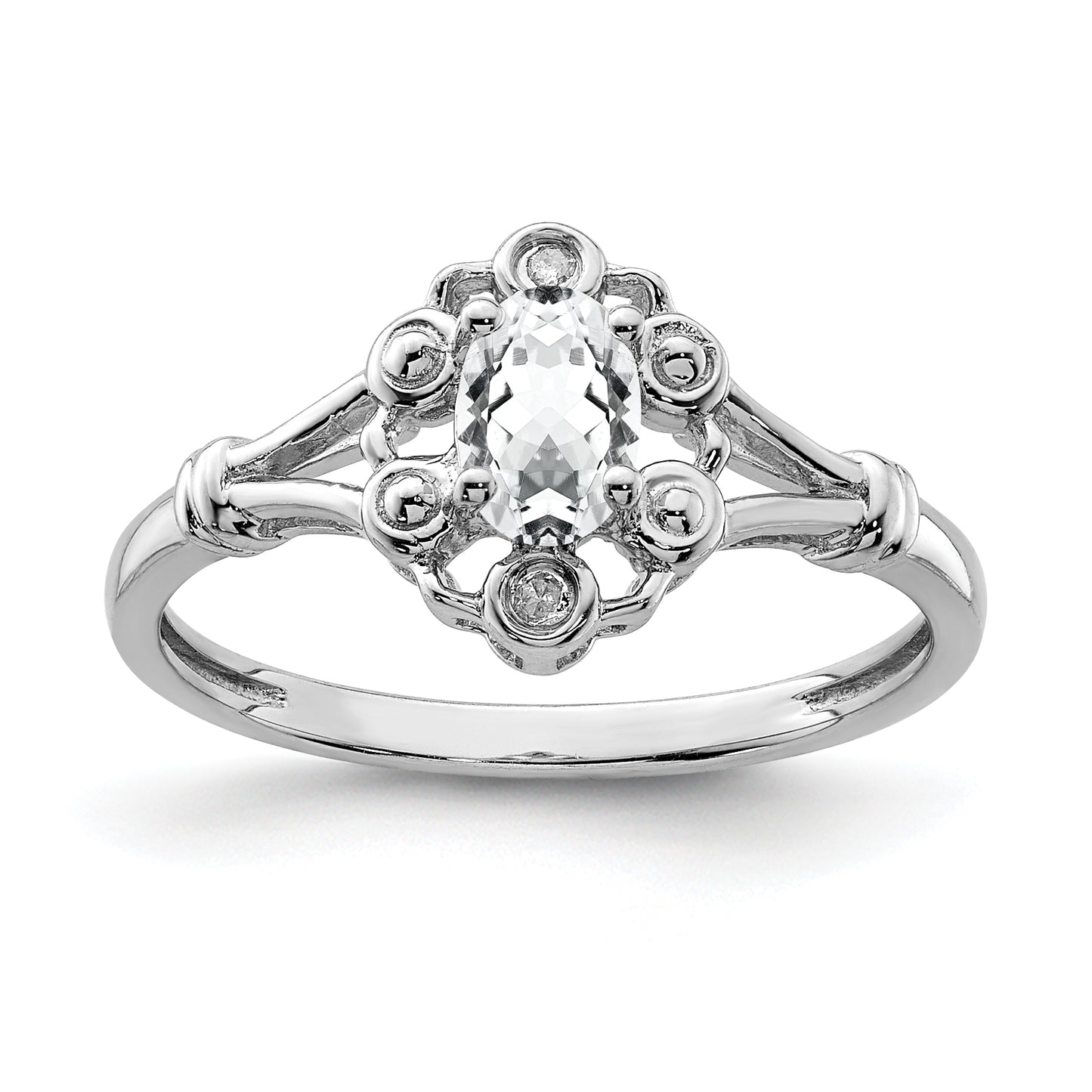 Sterling Silver Rhodium-Plated White Topaz & Diam. Ring