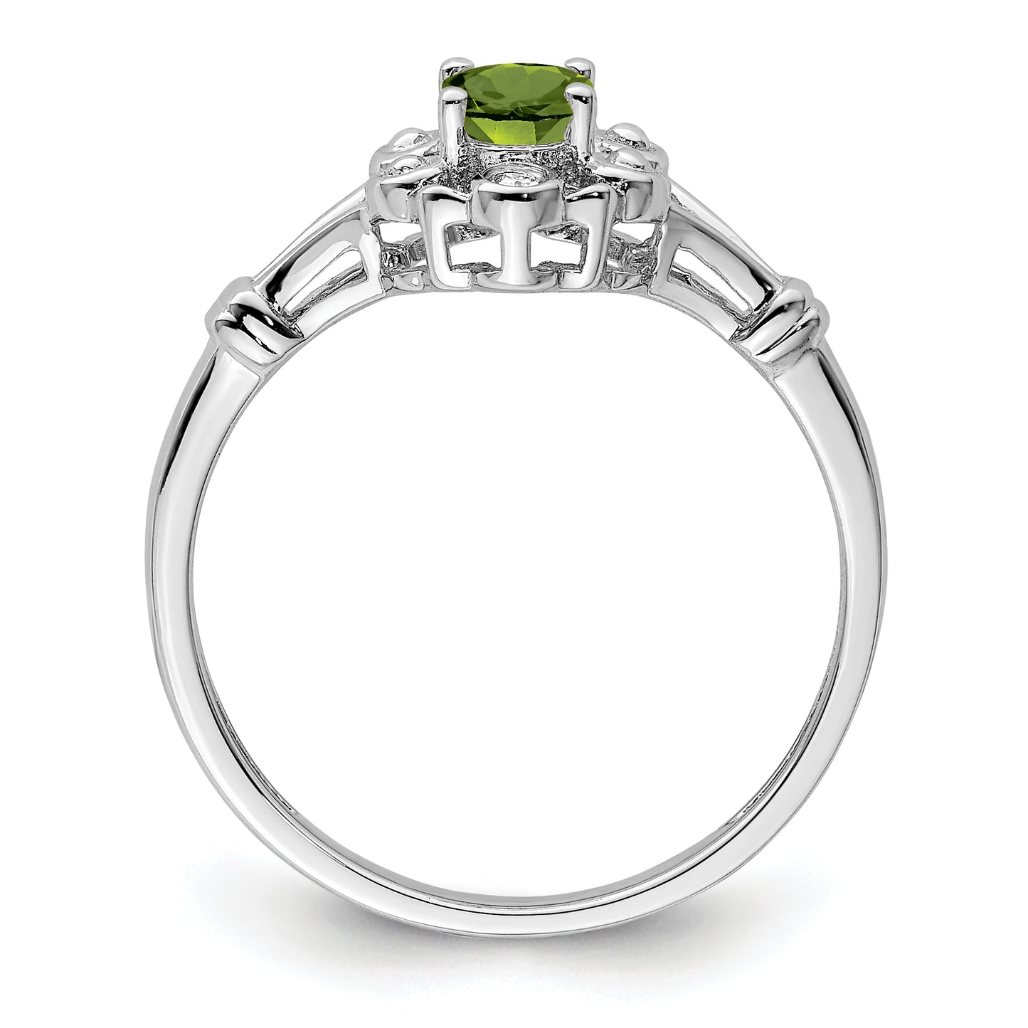 Sterling Silver Rhodium-Plated Peridot & Diam. Ring