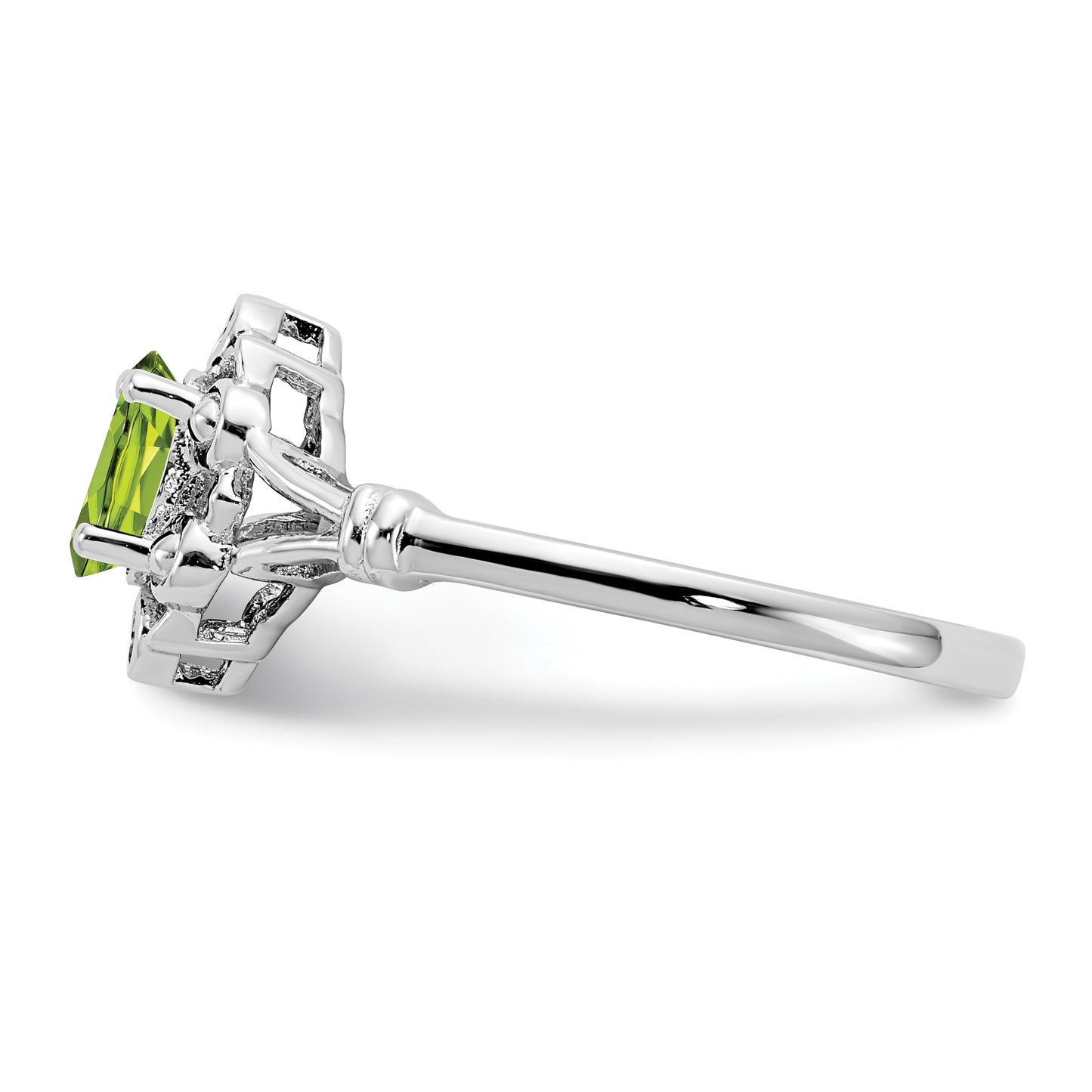 Sterling Silver Rhodium-Plated Peridot & Diam. Ring