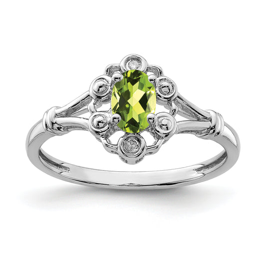 Sterling Silver Rhodium-Plated Peridot & Diam. Ring