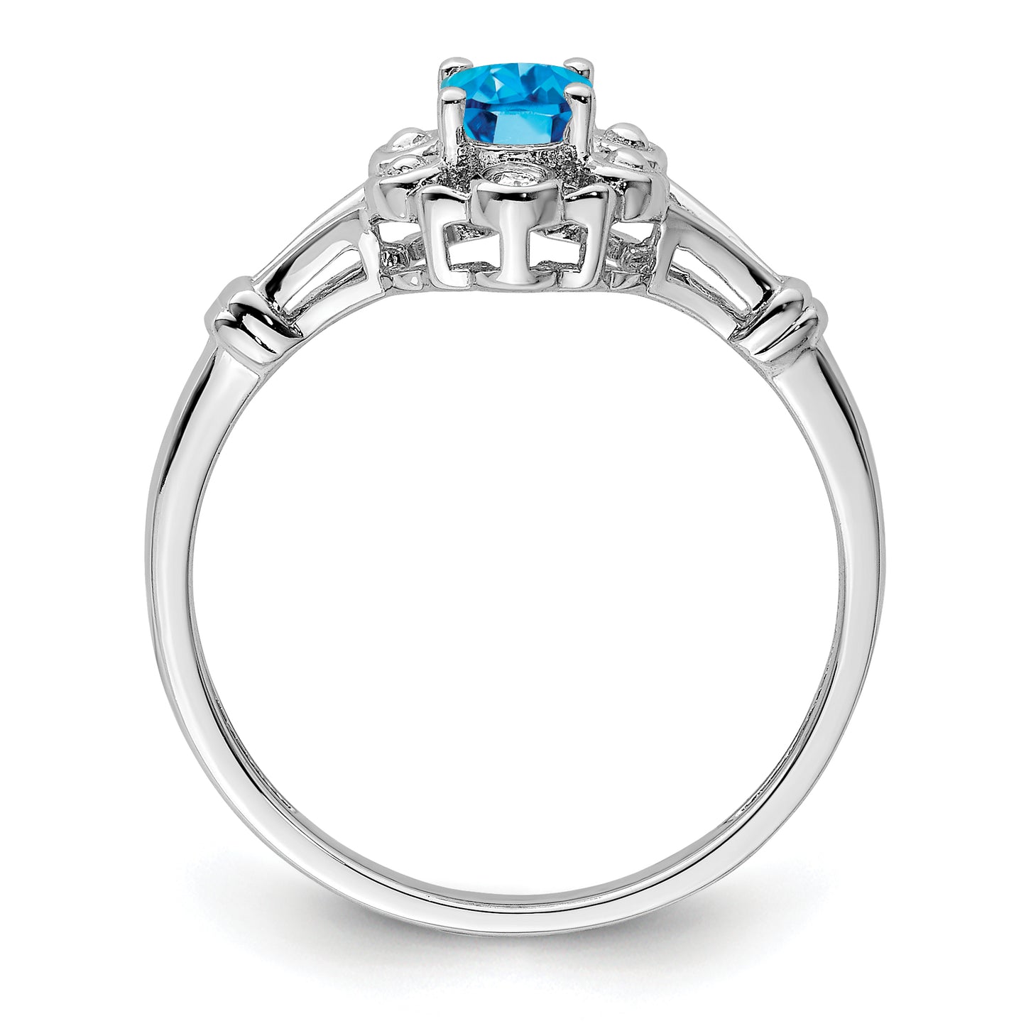 Sterling Silver Rhodium-Plated Light Swiss Blue Topaz & Diam. Ring