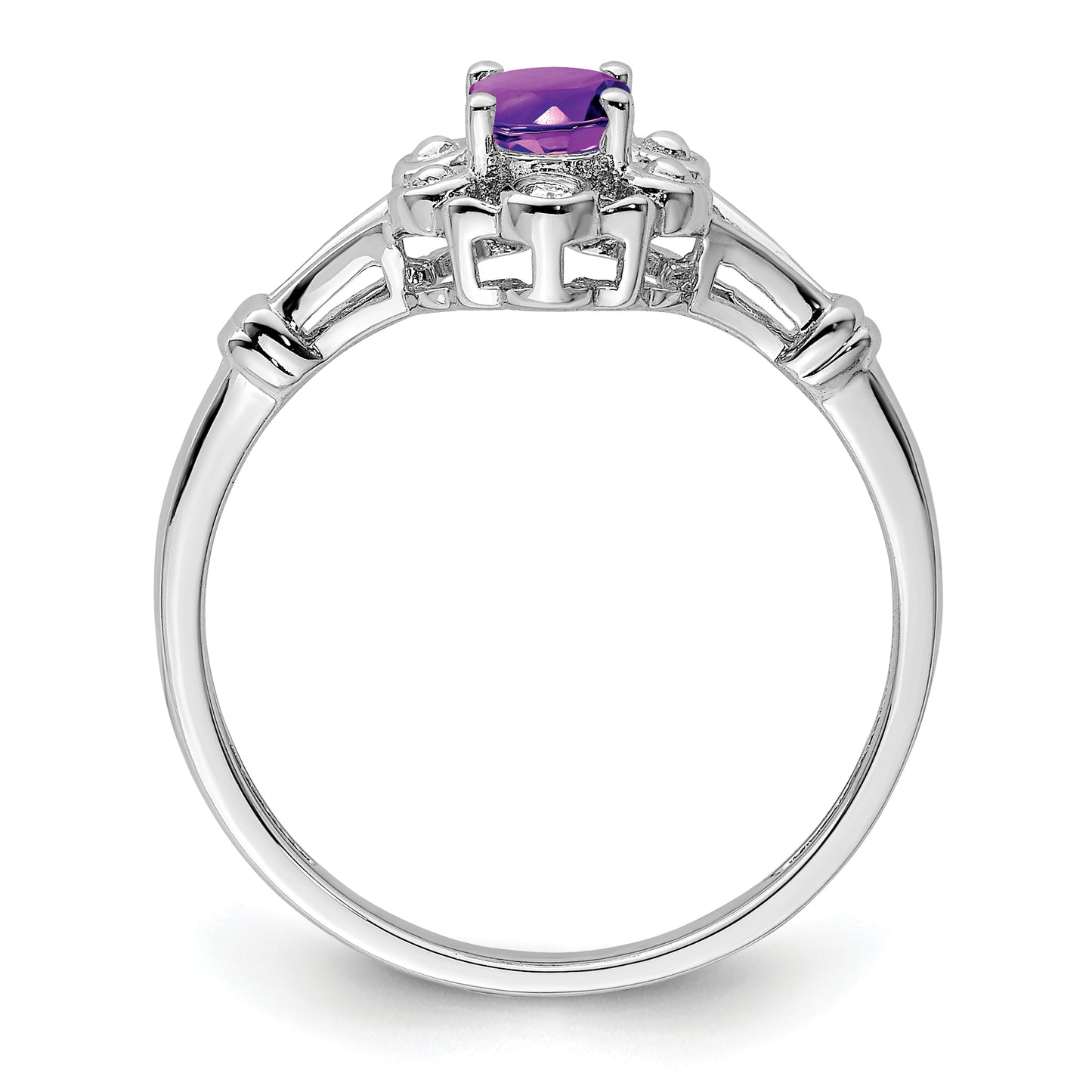 Sterling Silver Rhodium-Plated Amethyst & Diam. Ring