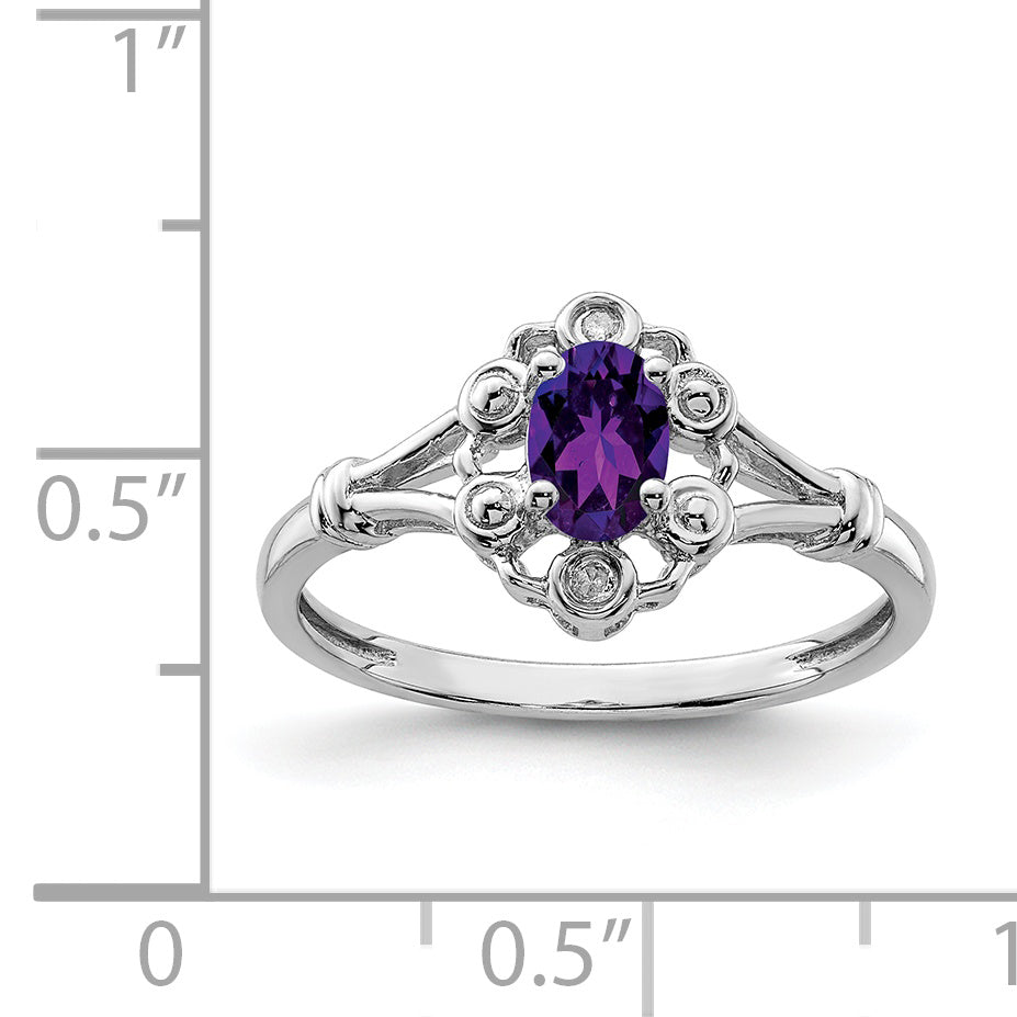 Sterling Silver Rhodium-Plated Amethyst & Diam. Ring