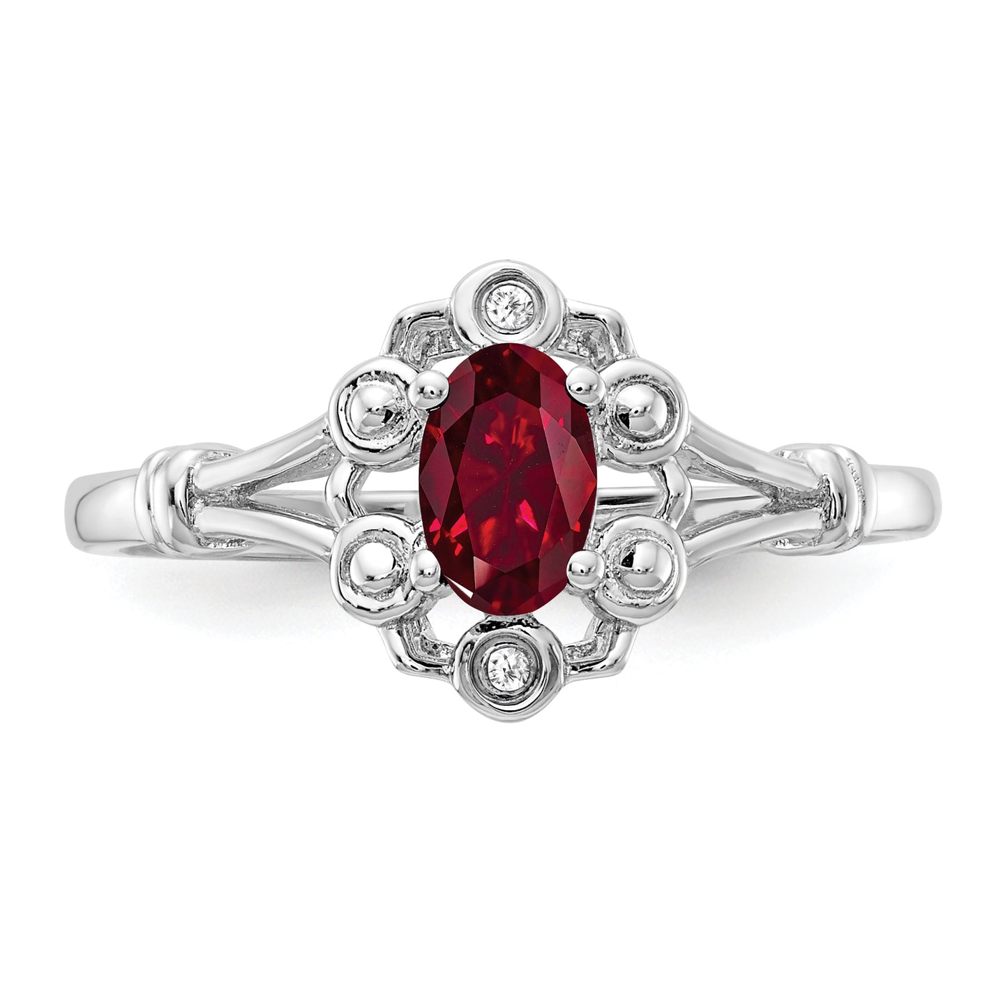 Sterling Silver Rhodium-Plated Created Ruby & Diam. Ring