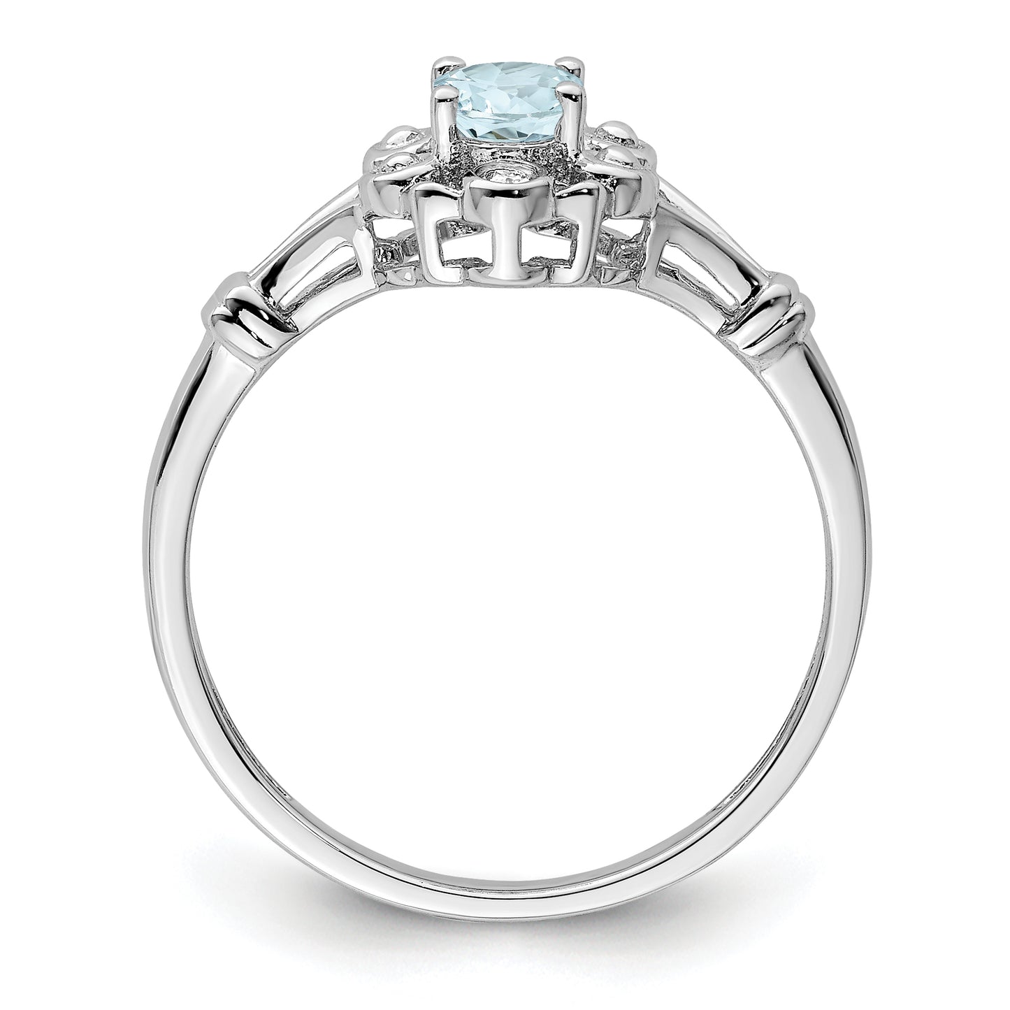 Sterling Silver Rhodium-Plated Aquamarine & Diam. Ring