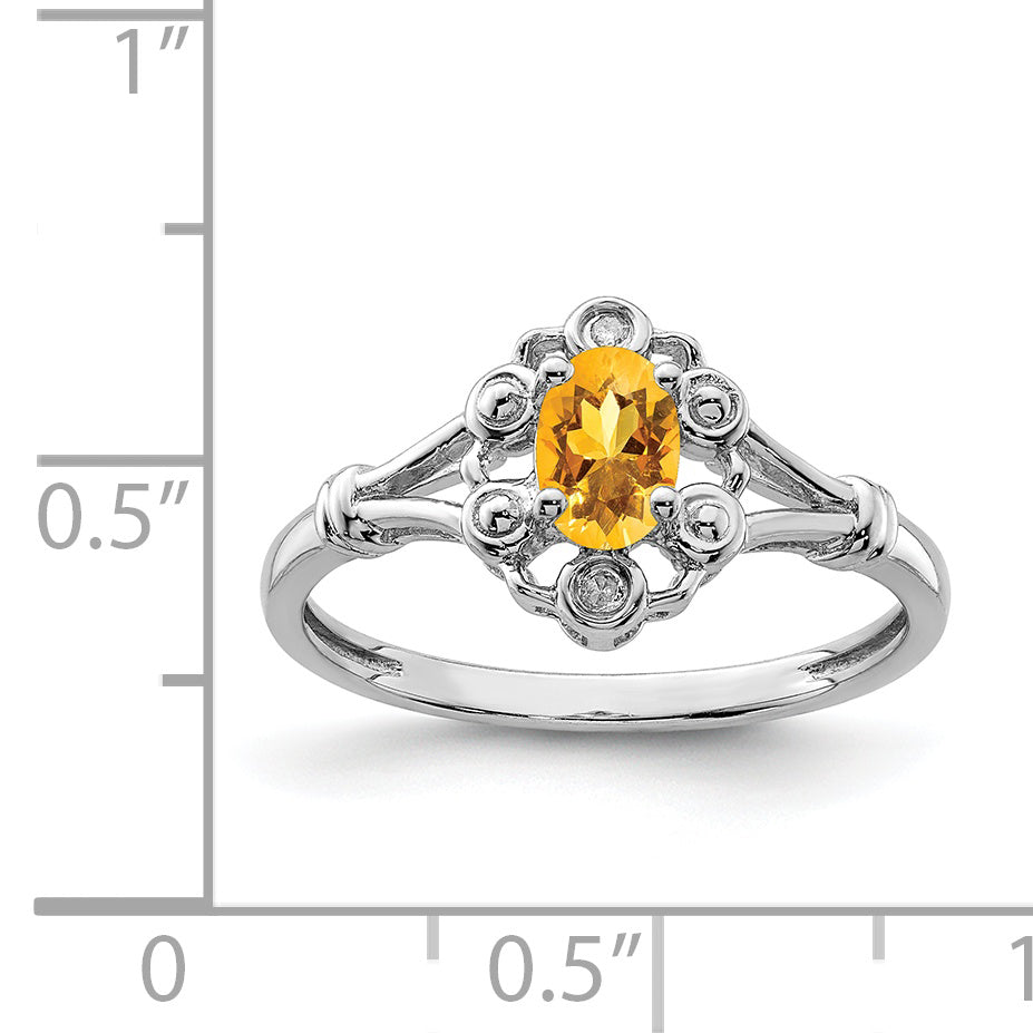 Sterling Silver Rhodium-Plated Citrine & Diam. Ring