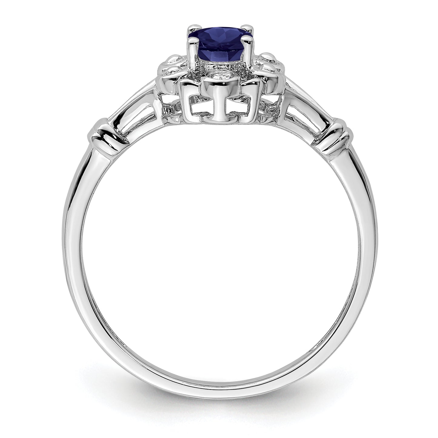 Sterling Silver Rhodium-Plated Created Sapphire & Diam. Ring