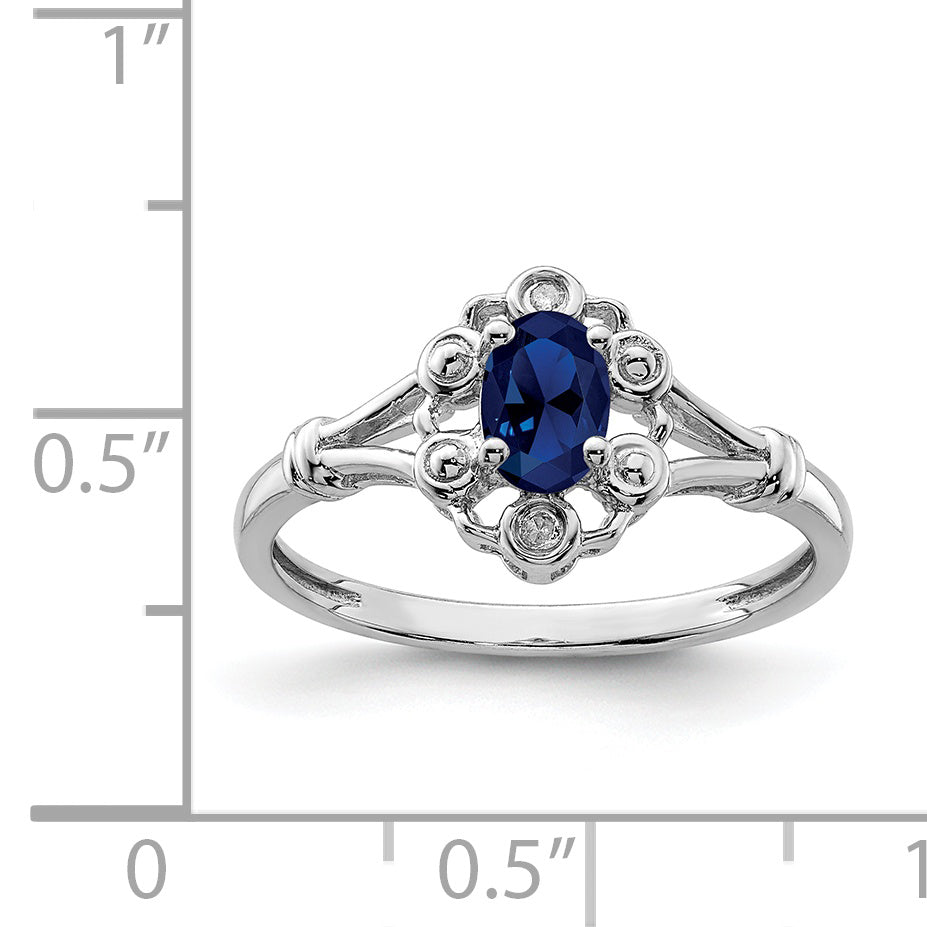 Sterling Silver Rhodium-Plated Created Sapphire & Diam. Ring