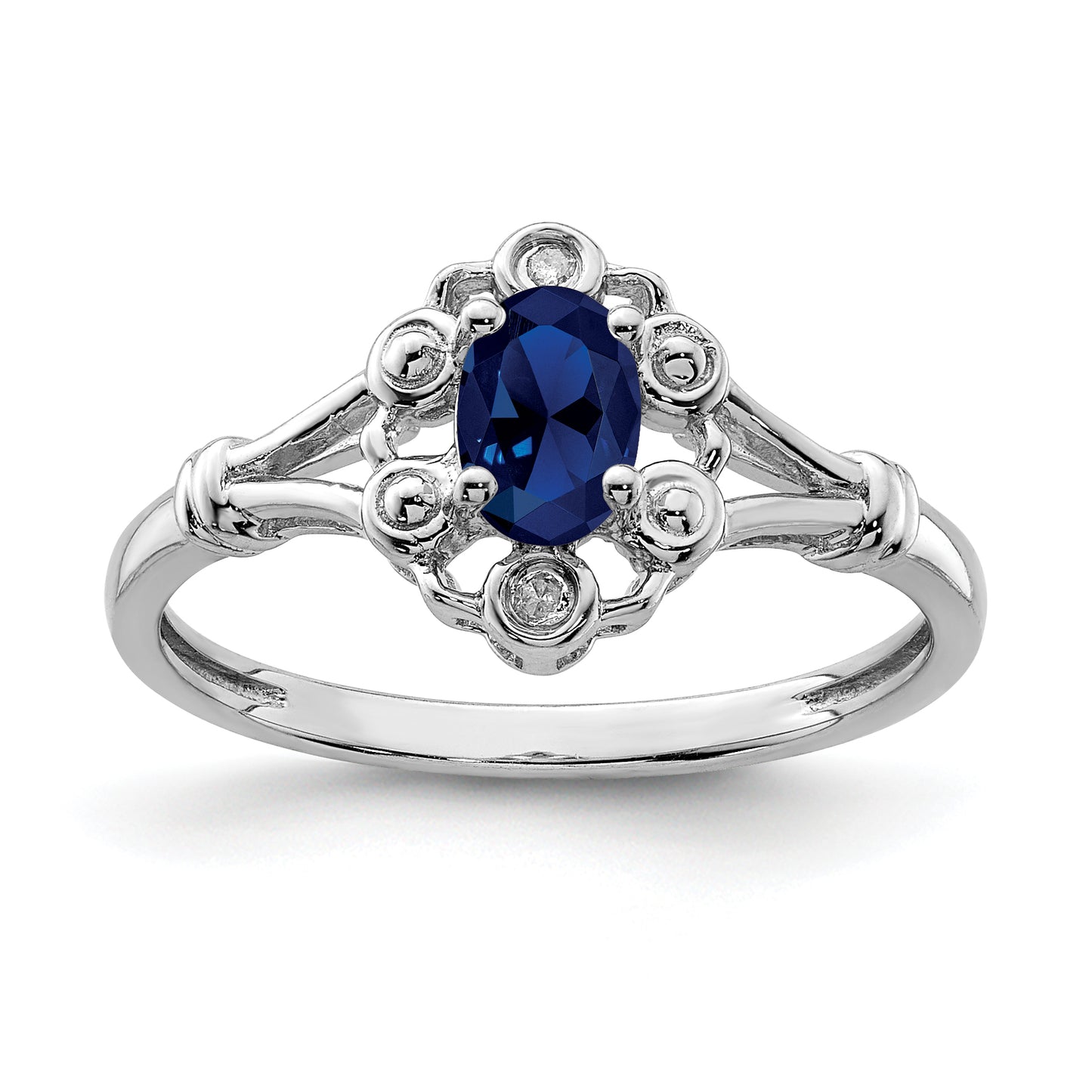 Sterling Silver Rhodium-Plated Created Sapphire & Diam. Ring