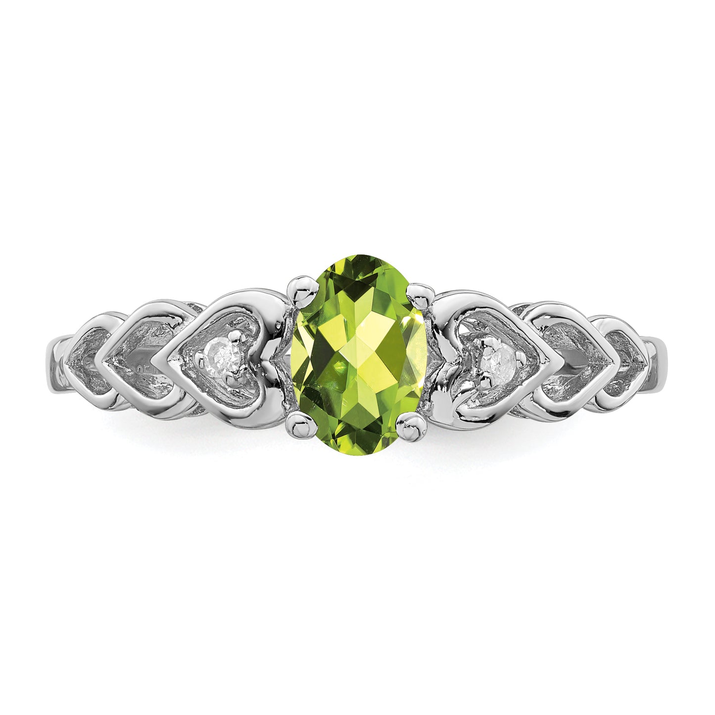 Sterling Silver Rhodium-Plated Peridot & Diam. Ring