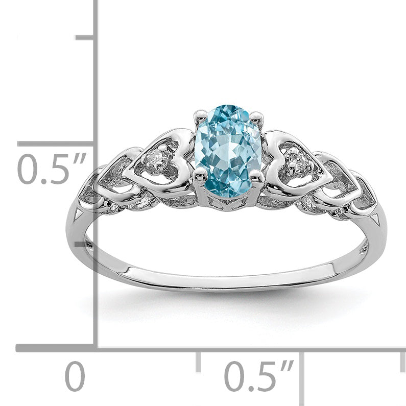 Sterling Silver Rhodium-Plate Swiss Blue Topaz & Diam. Ring