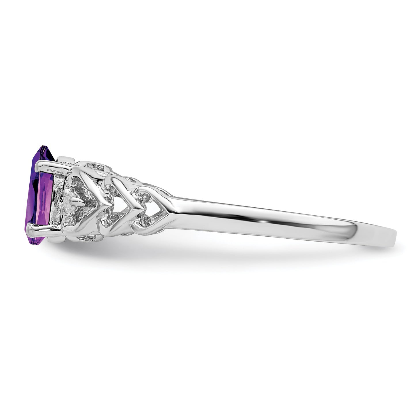 Sterling Silver Rhodium-Plated Amethyst & Diam. Ring