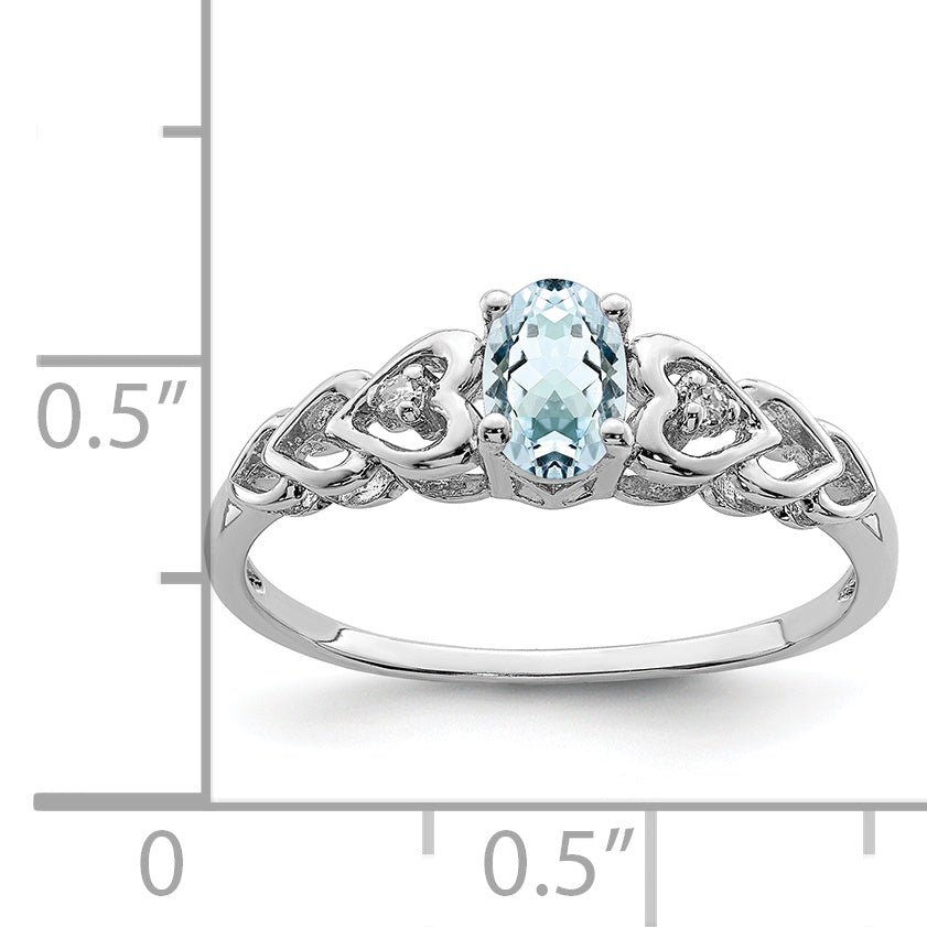 Sterling Silver Rhodium-Plated Aquamarine & Diam. Ring