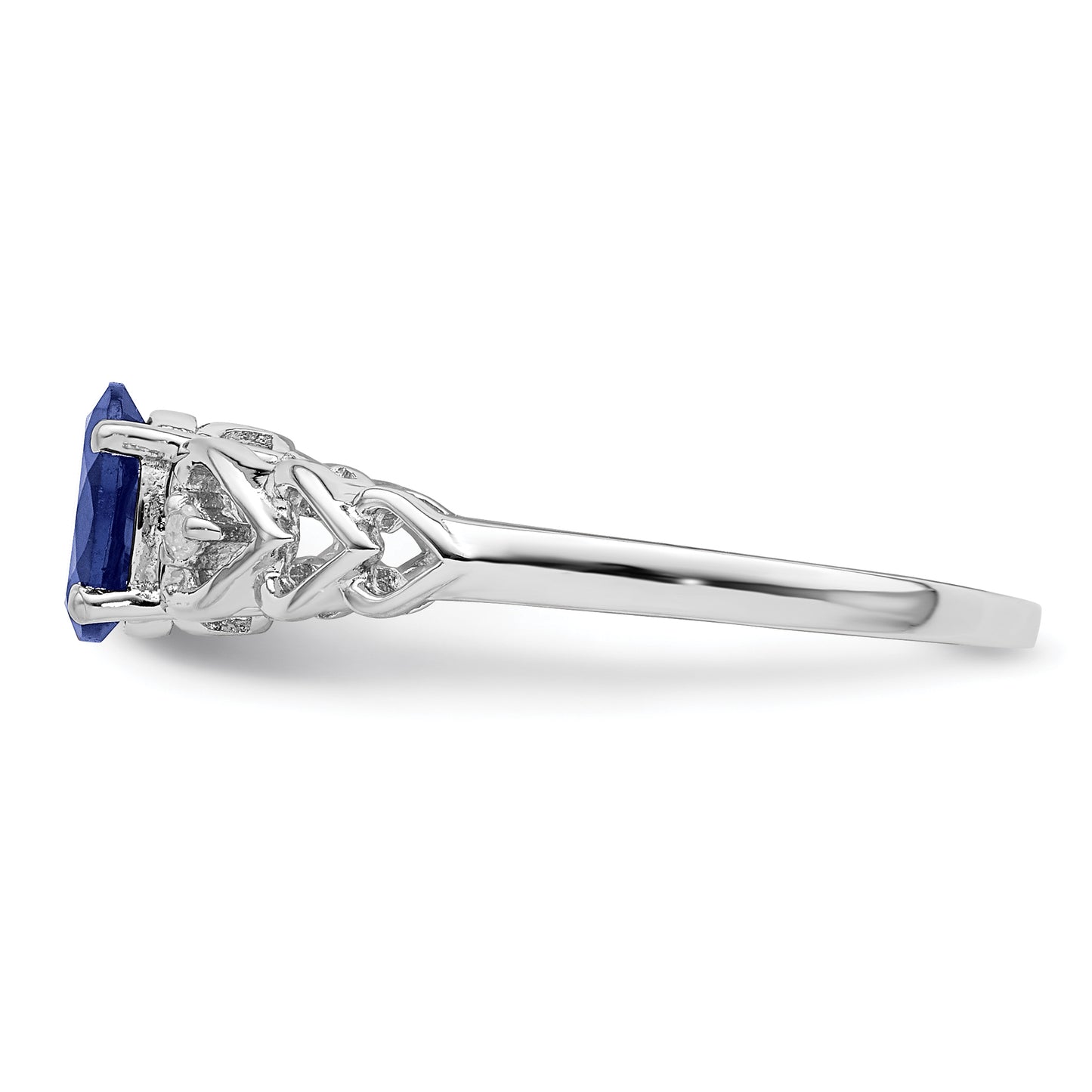 Sterling Silver Rhodium-Plated Created Sapphire & Diam. Ring