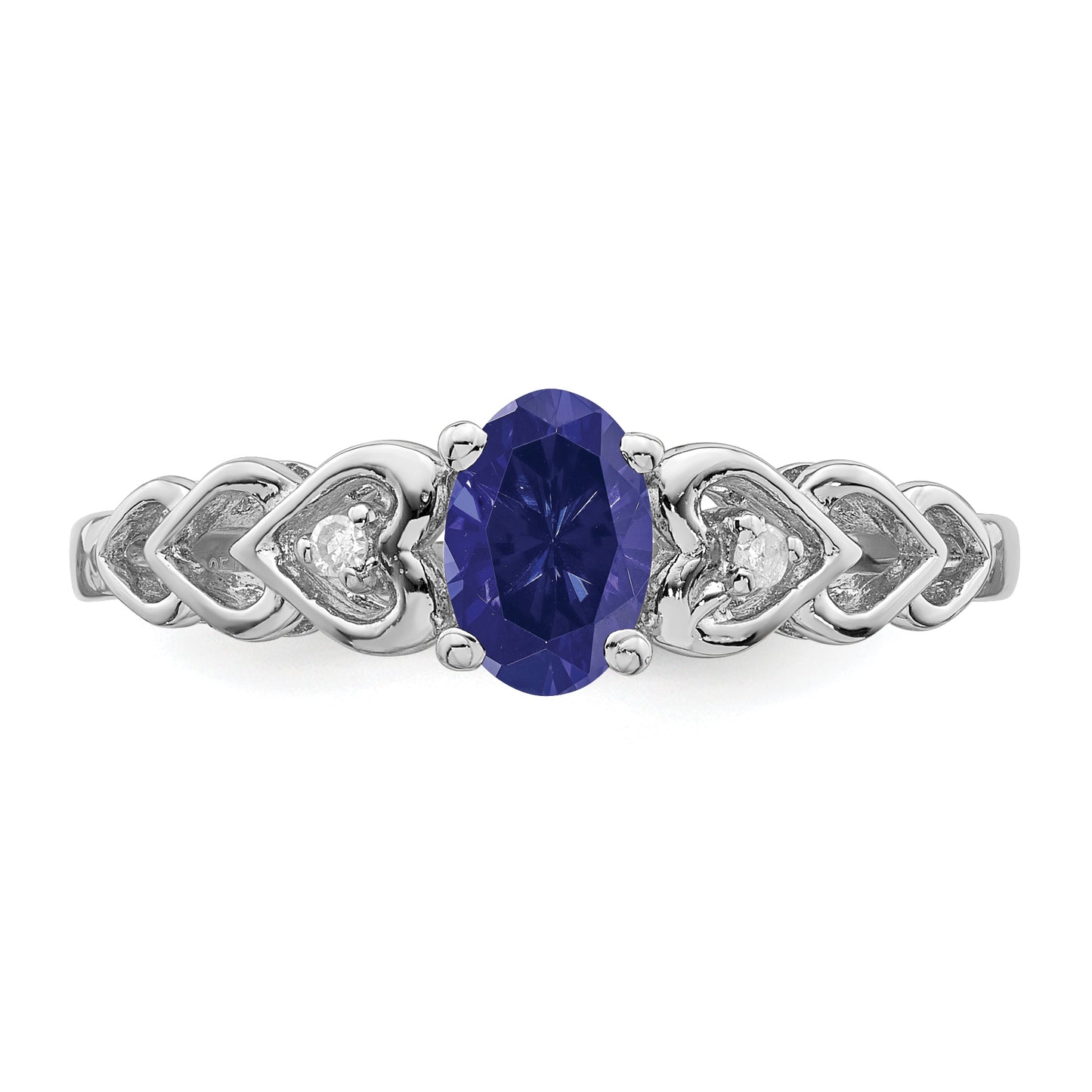 Sterling Silver Rhodium-Plated Created Sapphire & Diam. Ring