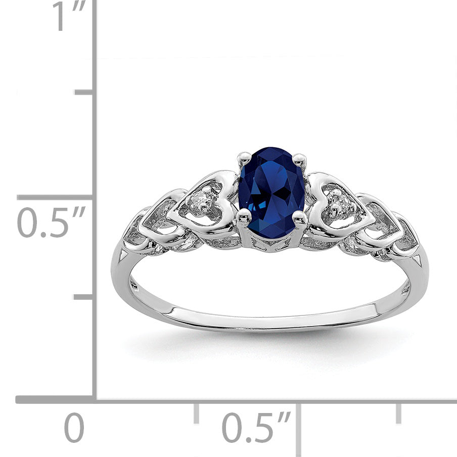 Sterling Silver Rhodium-Plated Created Sapphire & Diam. Ring